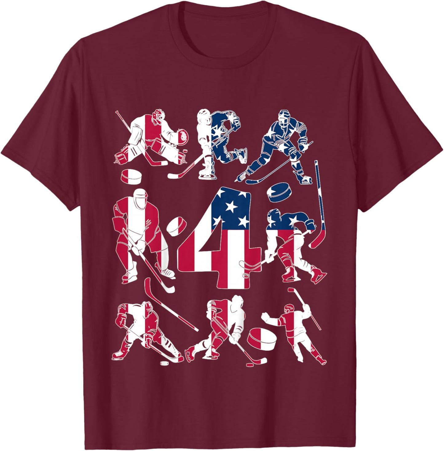 Number 4 Years Ice Hockey 4th Birthday T-Shirt - T-Shirt | Maroon