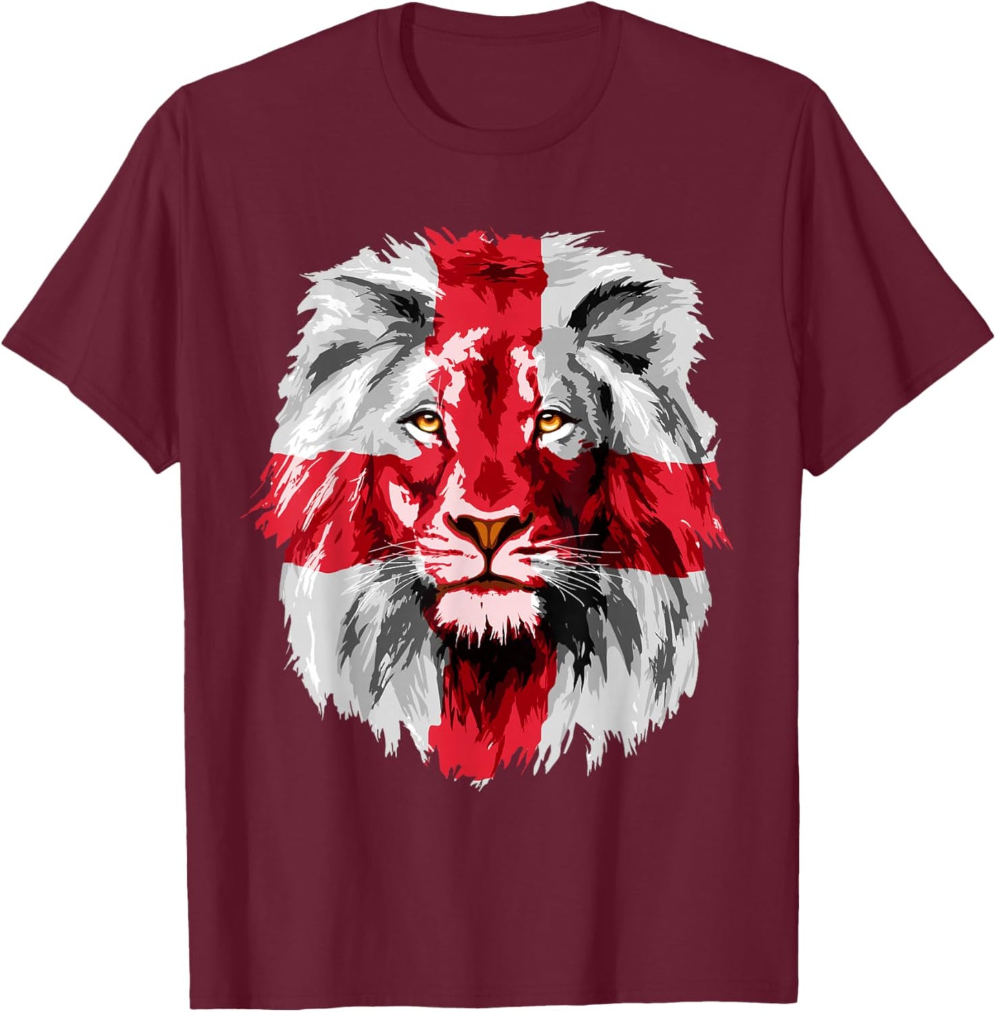 England National Flag Lion Face English England Flag T-Shirt - T-Shirt | Maroon