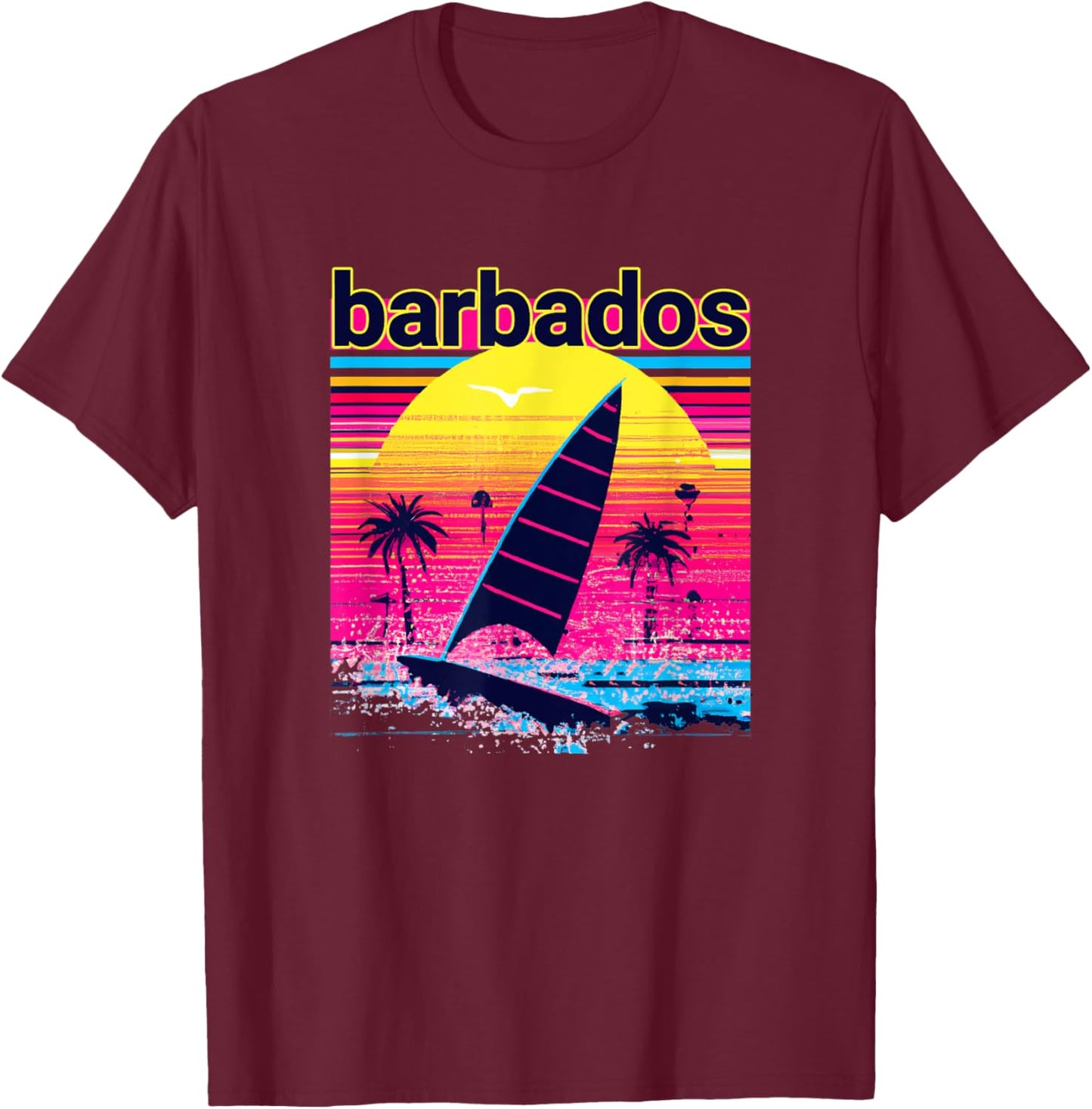 Barbados Retro 80s Style Souvenir Beach T-Shirt - T-Shirt | Maroon