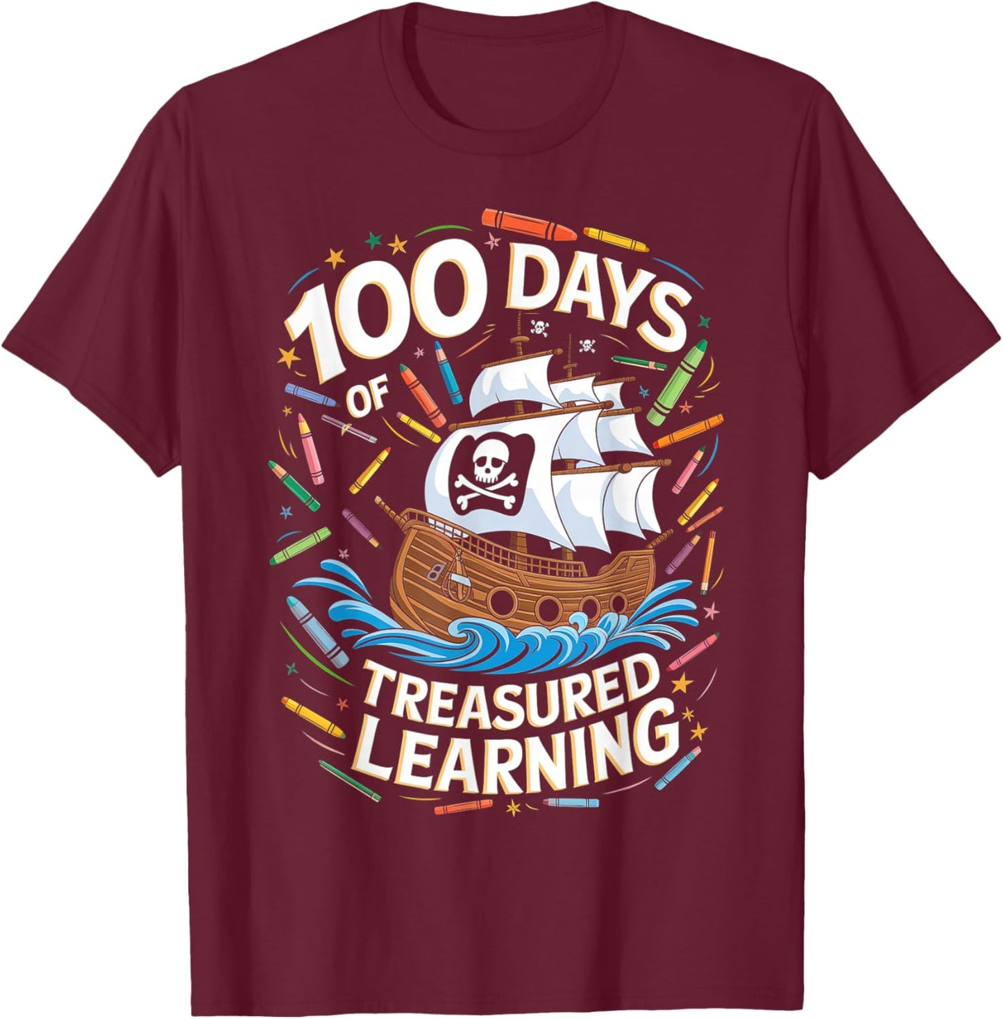 100 Days of School Boys Teacher 100th Day Pirate Outfit T-Shirt - T-Shirt | Maroon