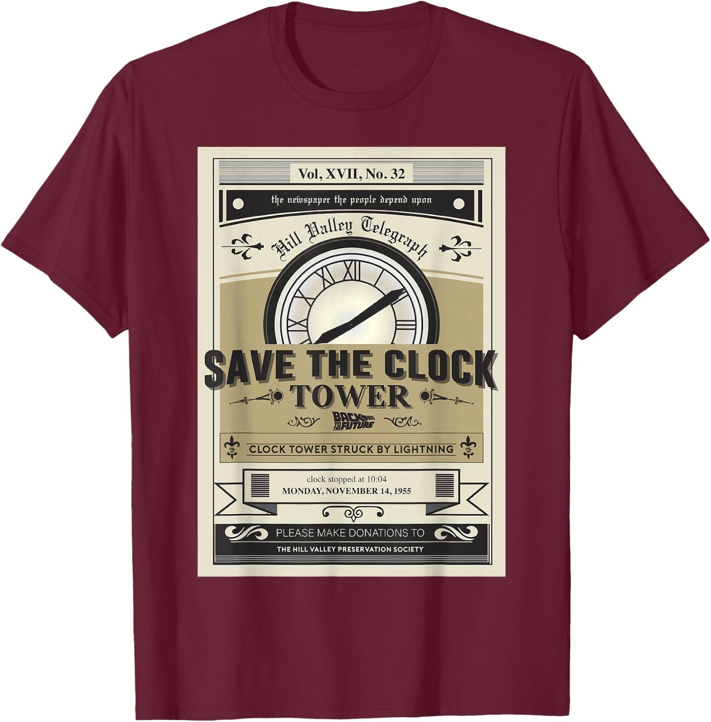 Back to the Future Clock Tower Poster Graphic T-Shirt - T-Shirt | Maroon