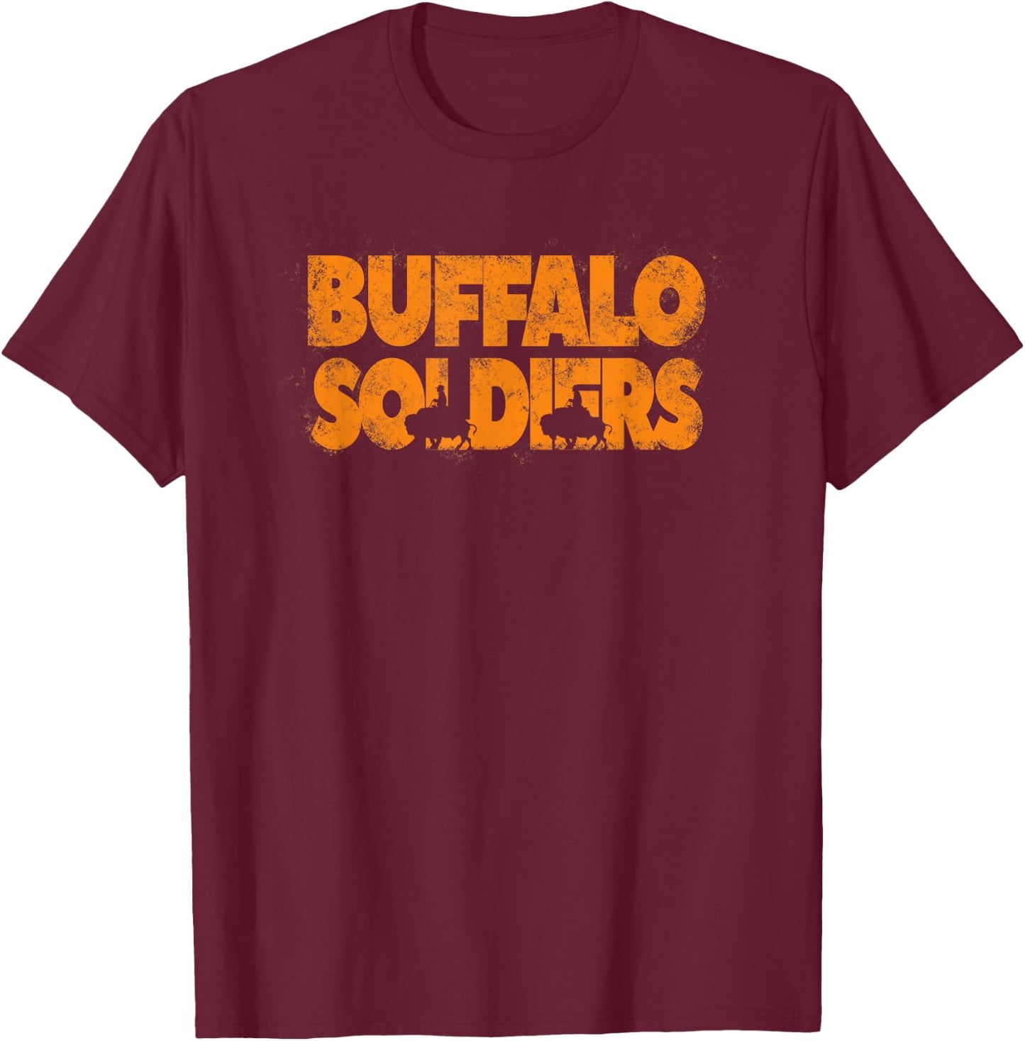 Legion Apparel Buffalo Soldier - Men's Black Modern Grunge African American History Themed Casual - Small - Crew Collar - Short Sleeve T-Shirt - T-Shirt | Maroon