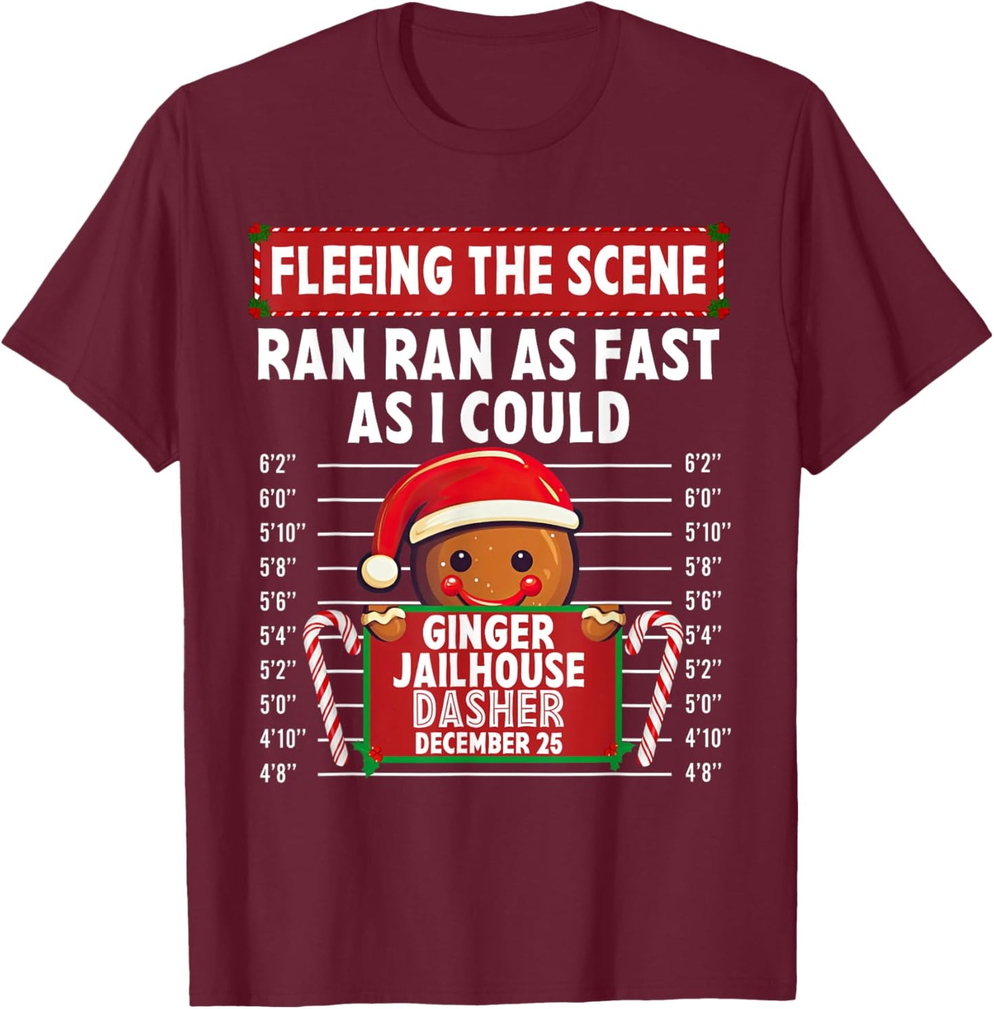 Fleeing The Scene Ginger Jailhouse Christmas Gingerbread T-Shirt - T-Shirt | Maroon