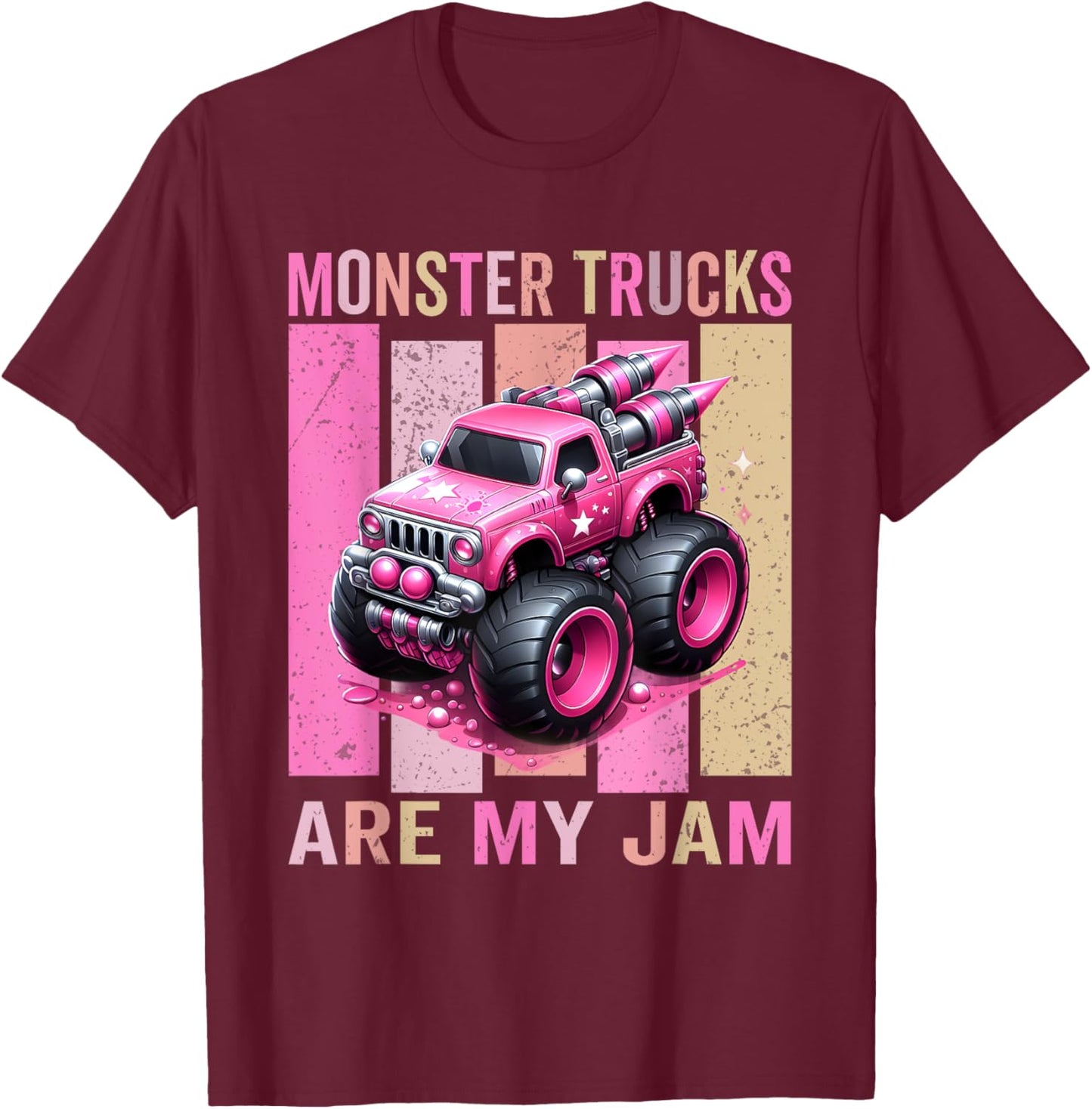 Pink Toddler Girl Monster Trucks Are My Jam Girls T-Shirt - T-Shirt | Maroon