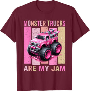 Pink Toddler Girl Monster Trucks Are My Jam Girls T-Shirt - T-Shirt | Maroon