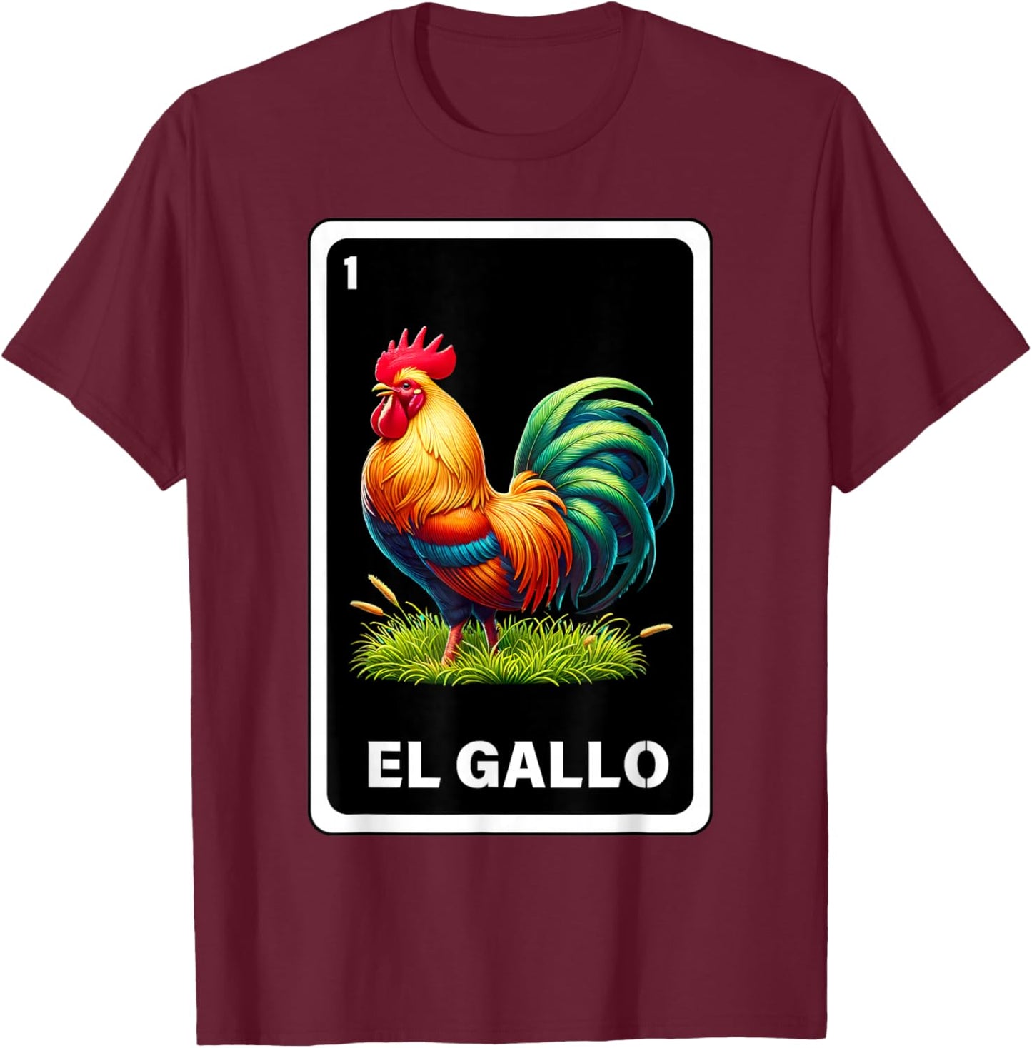 El Gallo Mexican Lottery Bingo Game Traditional Rooster Card T-Shirt - T-Shirt | Maroon