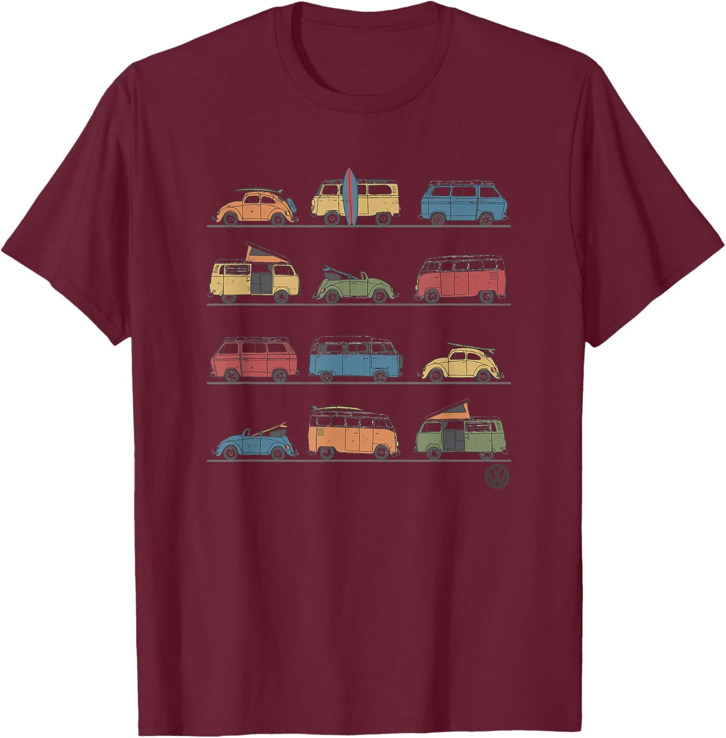 Volkswagen Vans And Beetles T-Shirt - T-Shirt | Maroon