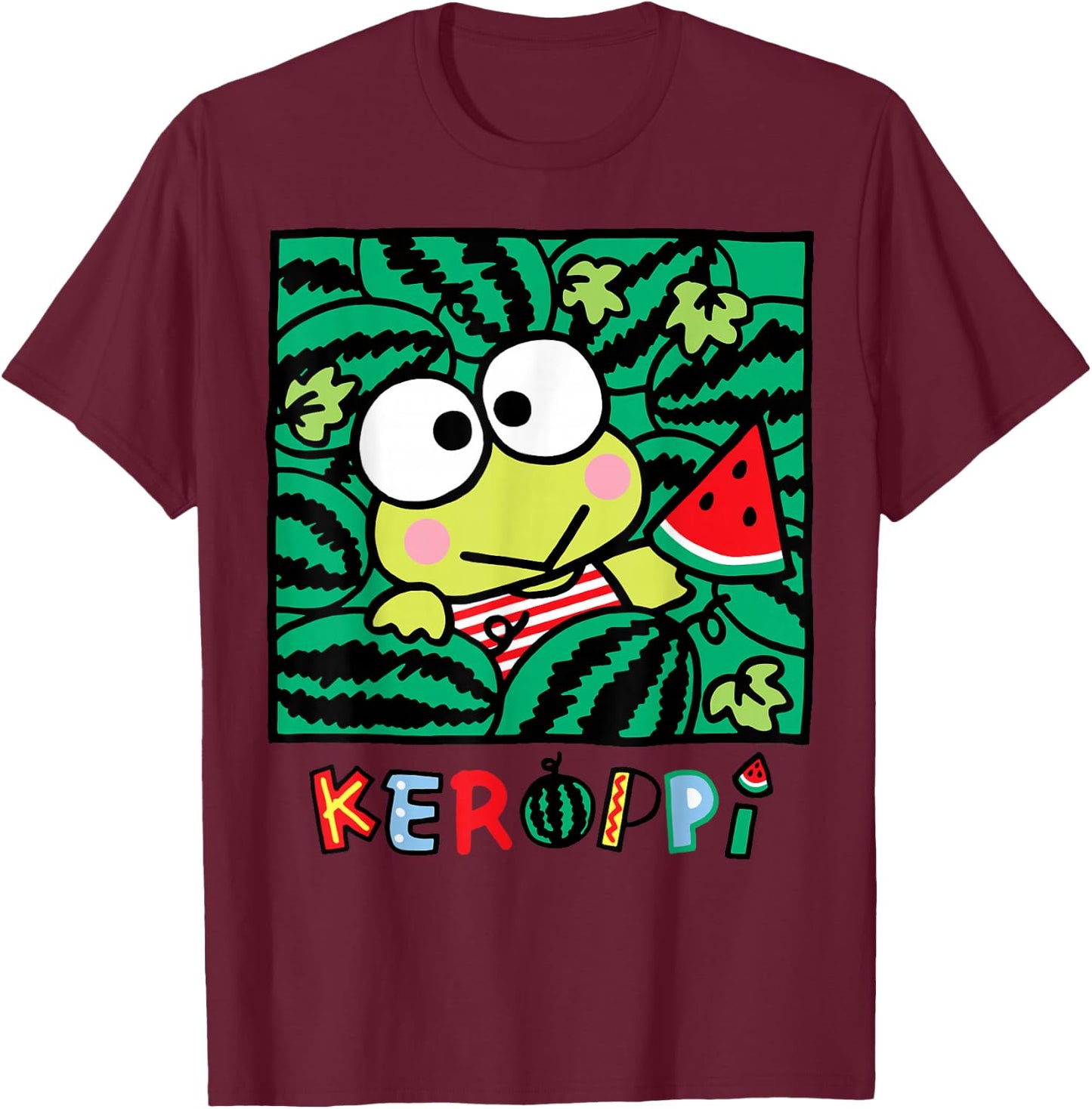 Keroppi Watermelon Summer Fun T-Shirt - T-Shirt | Maroon