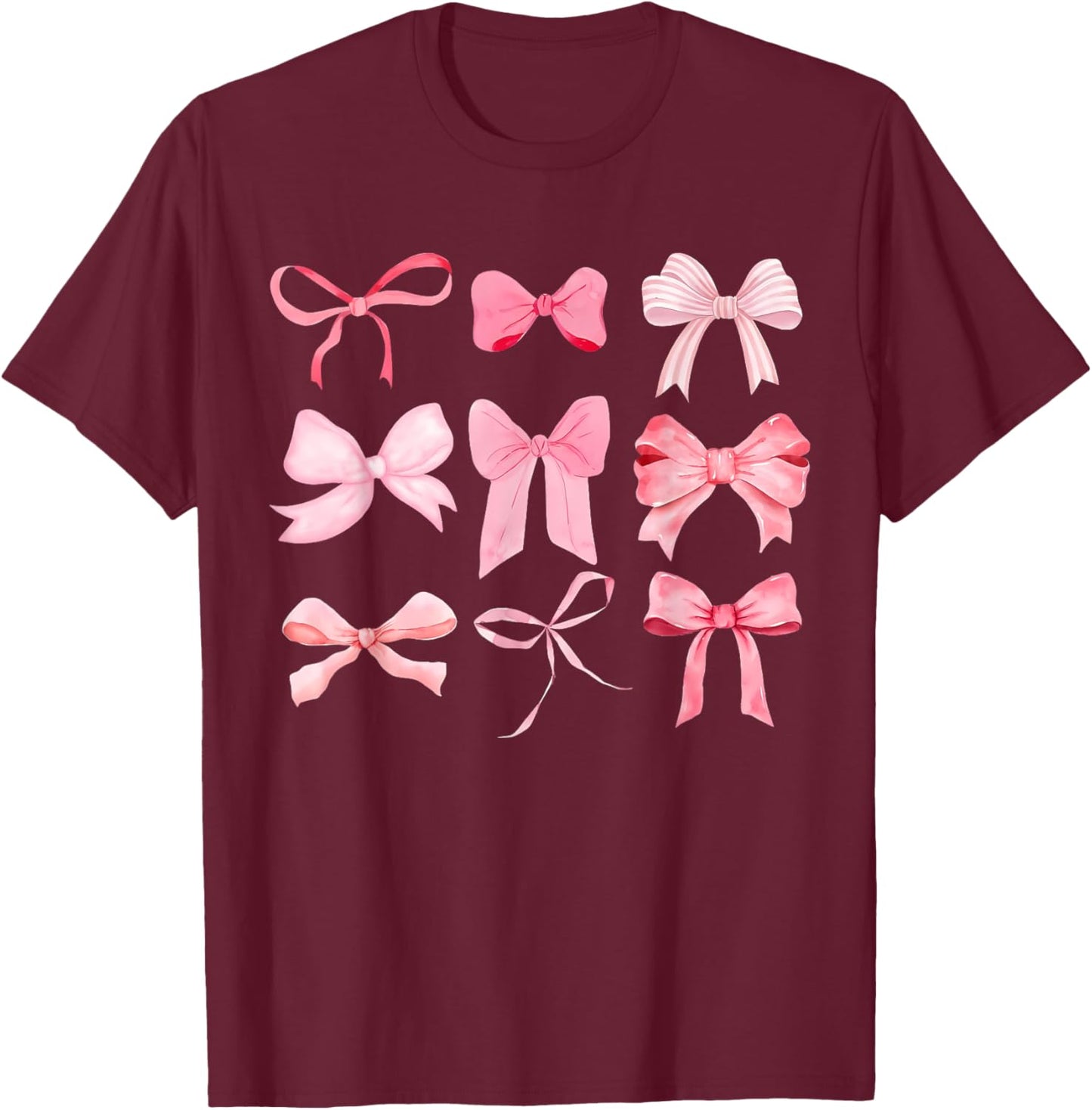 Pink Bow and Ribbon Cute Graphic for Girl Women T-Shirt - T-Shirt | Maroon