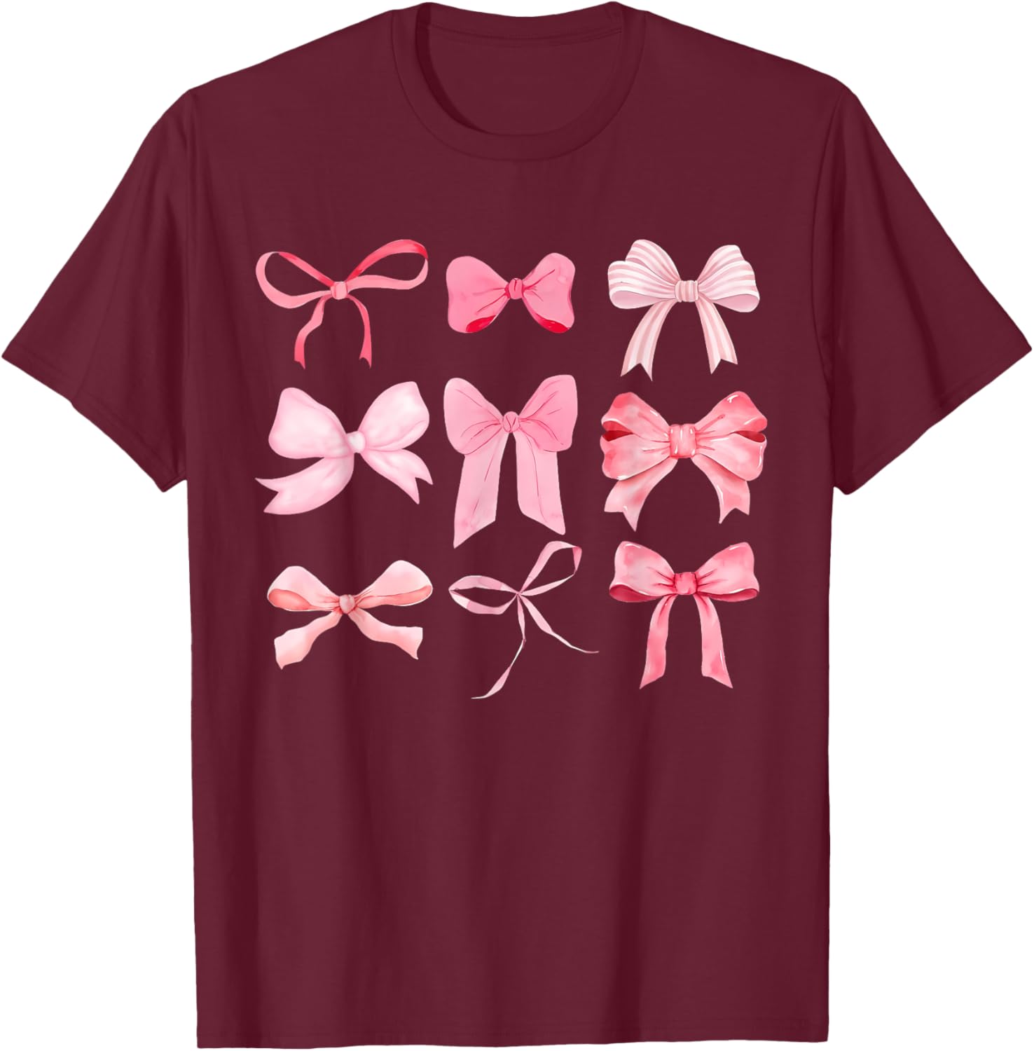 Pink Bow and Ribbon Cute Graphic for Girl Women T-Shirt - T-Shirt | Maroon