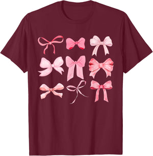 Pink Bow and Ribbon Cute Graphic for Girl Women T-Shirt - T-Shirt | Maroon