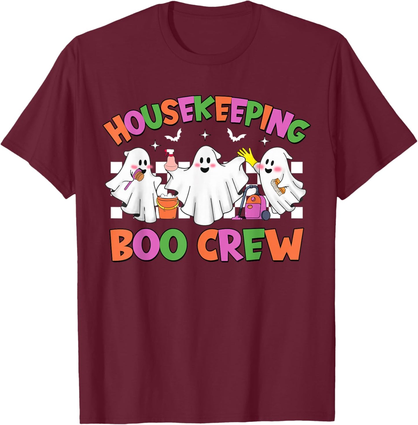 Retro Housekeeping Boo Crew Housekeeper Halloween Costumes T-Shirt - T-Shirt | Maroon