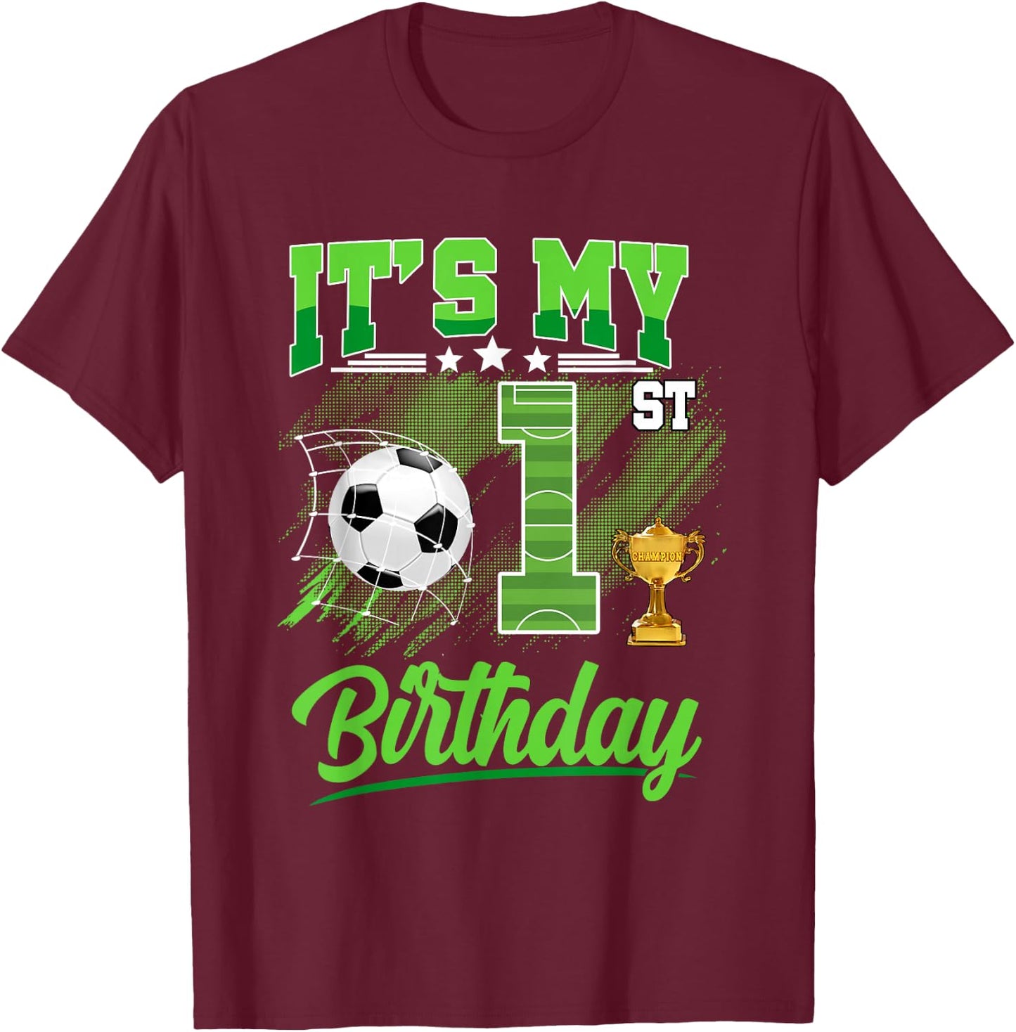 It's My 1st Birthday Boy Soccer Ball 1 Year Old Birthday T-Shirt - T-Shirt | Maroon