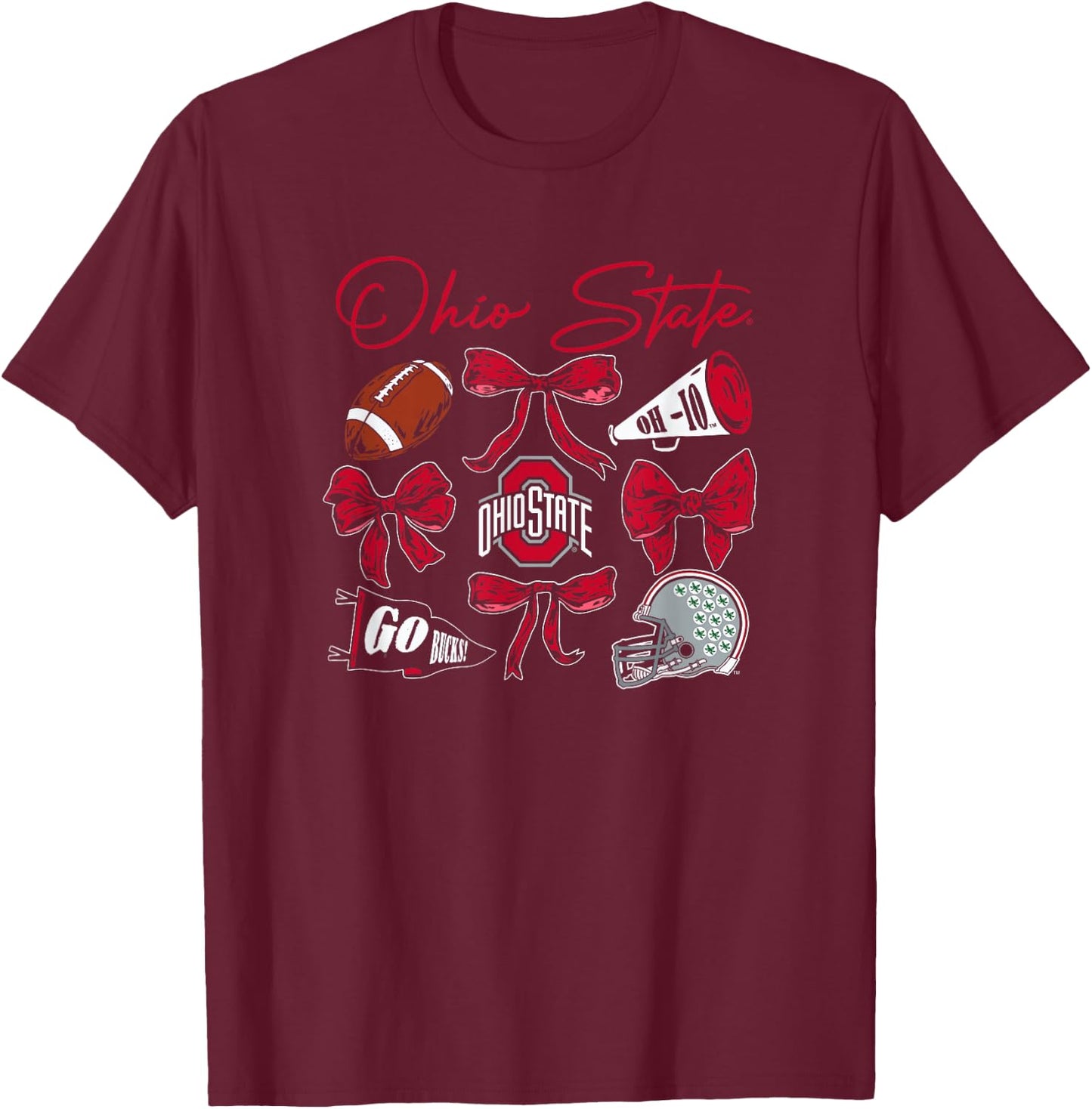Ohio State Buckeyes Football Bows Black Officially Licensed T-Shirt - T-Shirt | Maroon