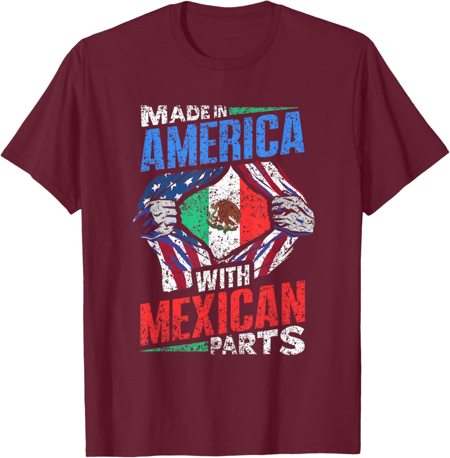 Made In America With Mexican Parts Country Lover Mexico Us T-Shirt - T-Shirt | Maroon