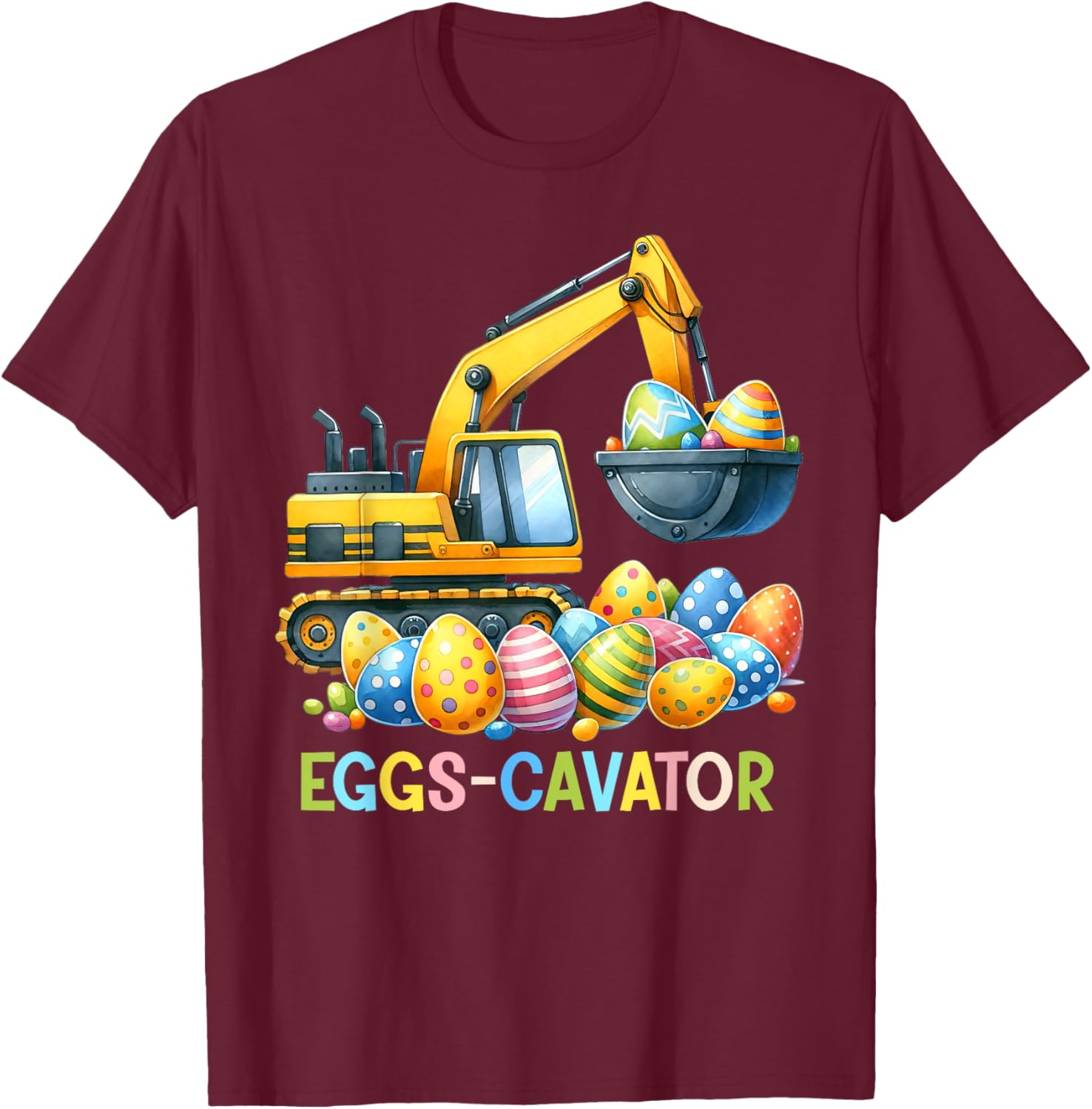 Eggscavator Easter Egg Hunt Construction Trucks Toddler Boys T-Shirt - T-Shirt | Maroon