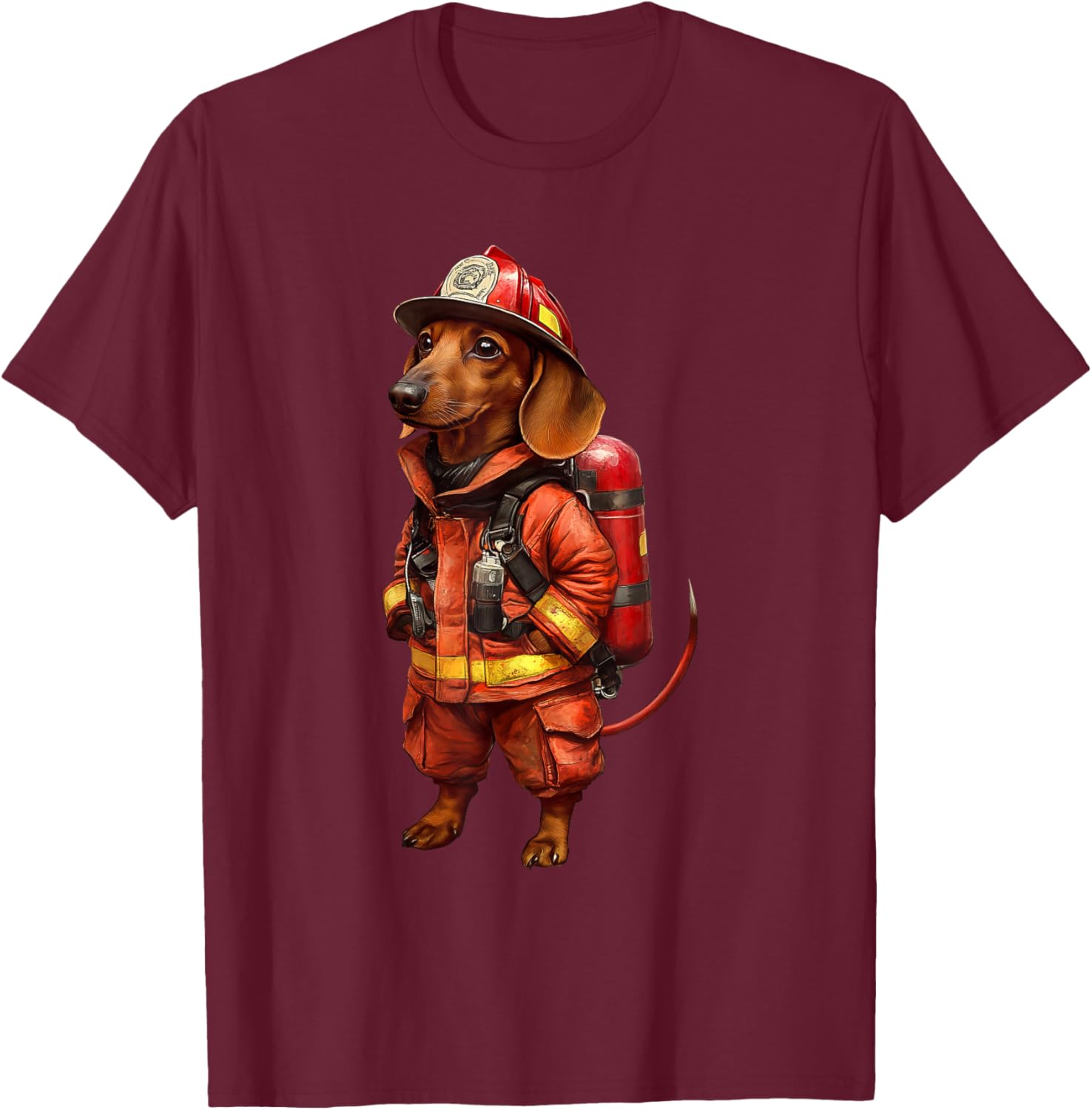Dachshund Firefighter T-Shirt - T-Shirt | Maroon