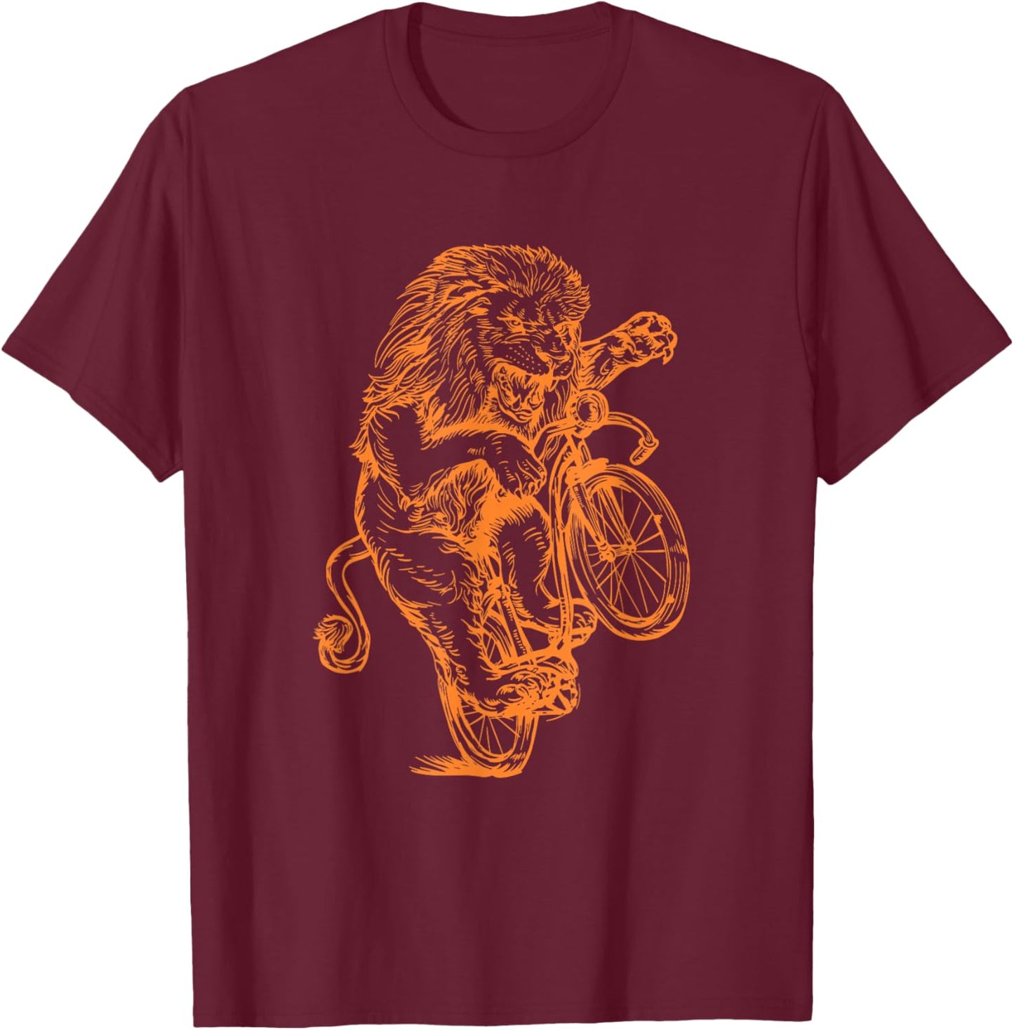 Lion Cycling Bicycle Animal Bicycling Riding Biking Bike T-Shirt - T-Shirt | Maroon