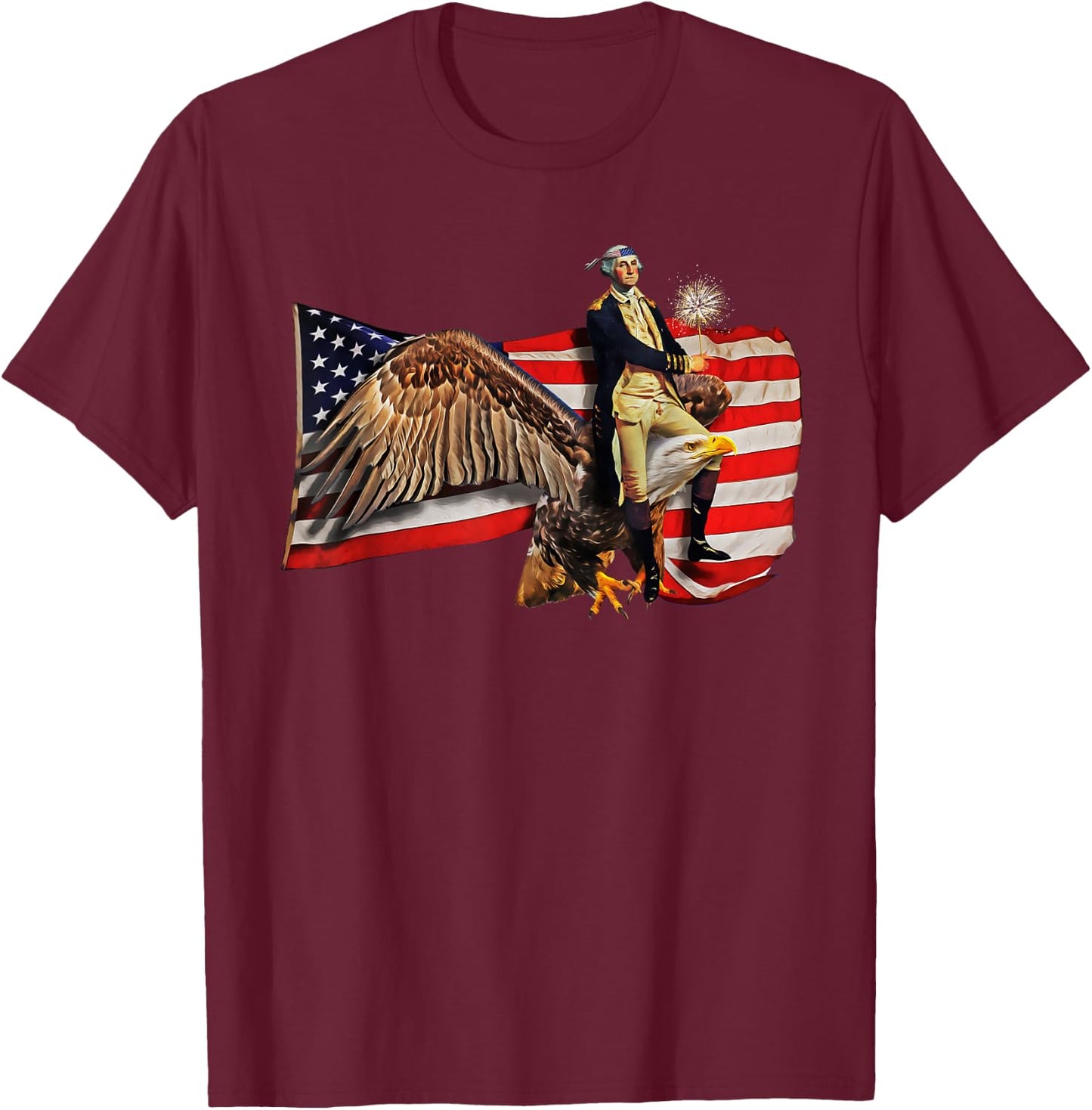 Washington Riding Eagle T Shirt Funny July 4th American Flag Kids Men T-Shirt - T-Shirt | Maroon