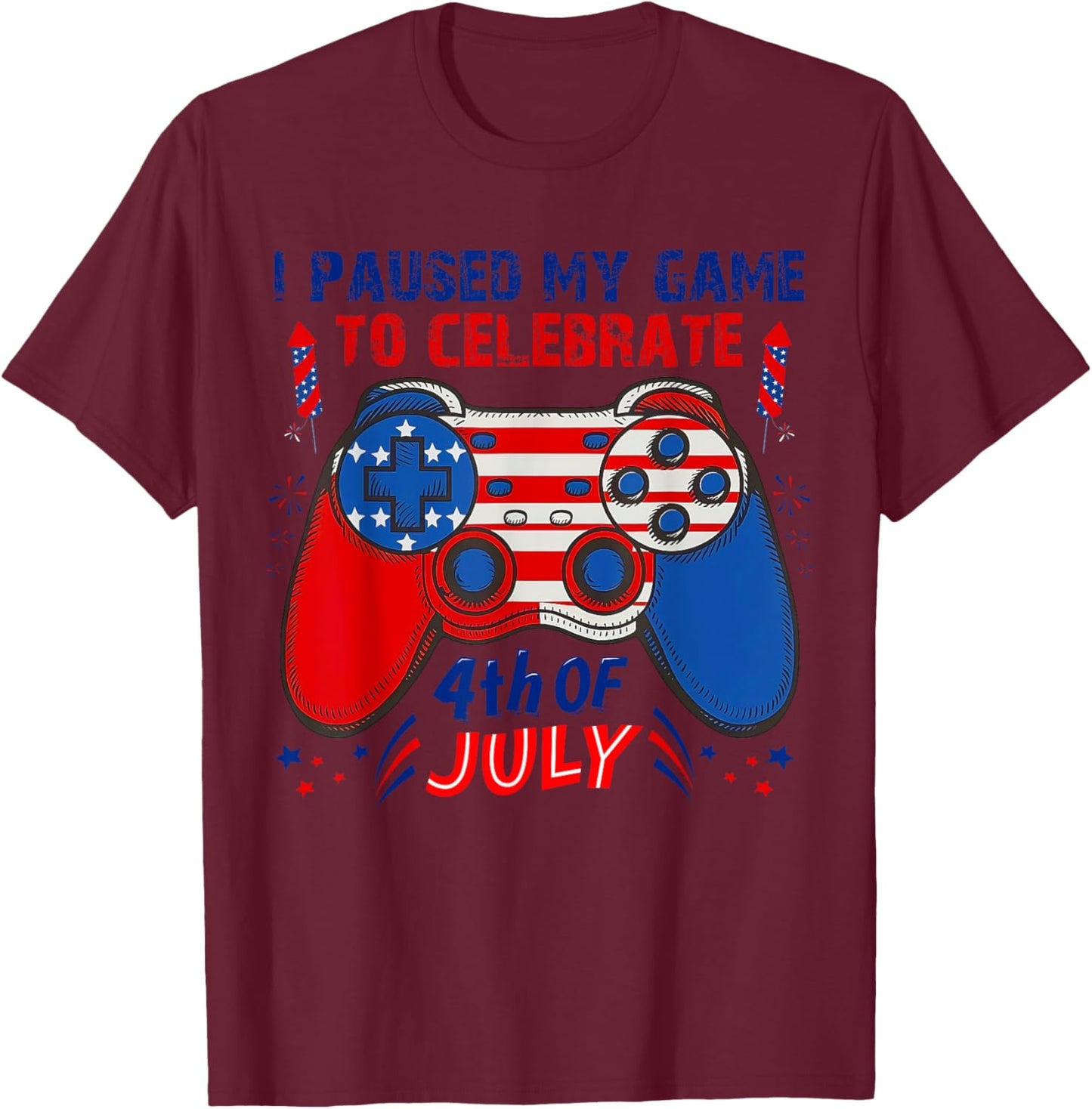 Gamer 4th Of July American Flag Gaming Lover Boys Girls Teen T-Shirt - T-Shirt | Maroon