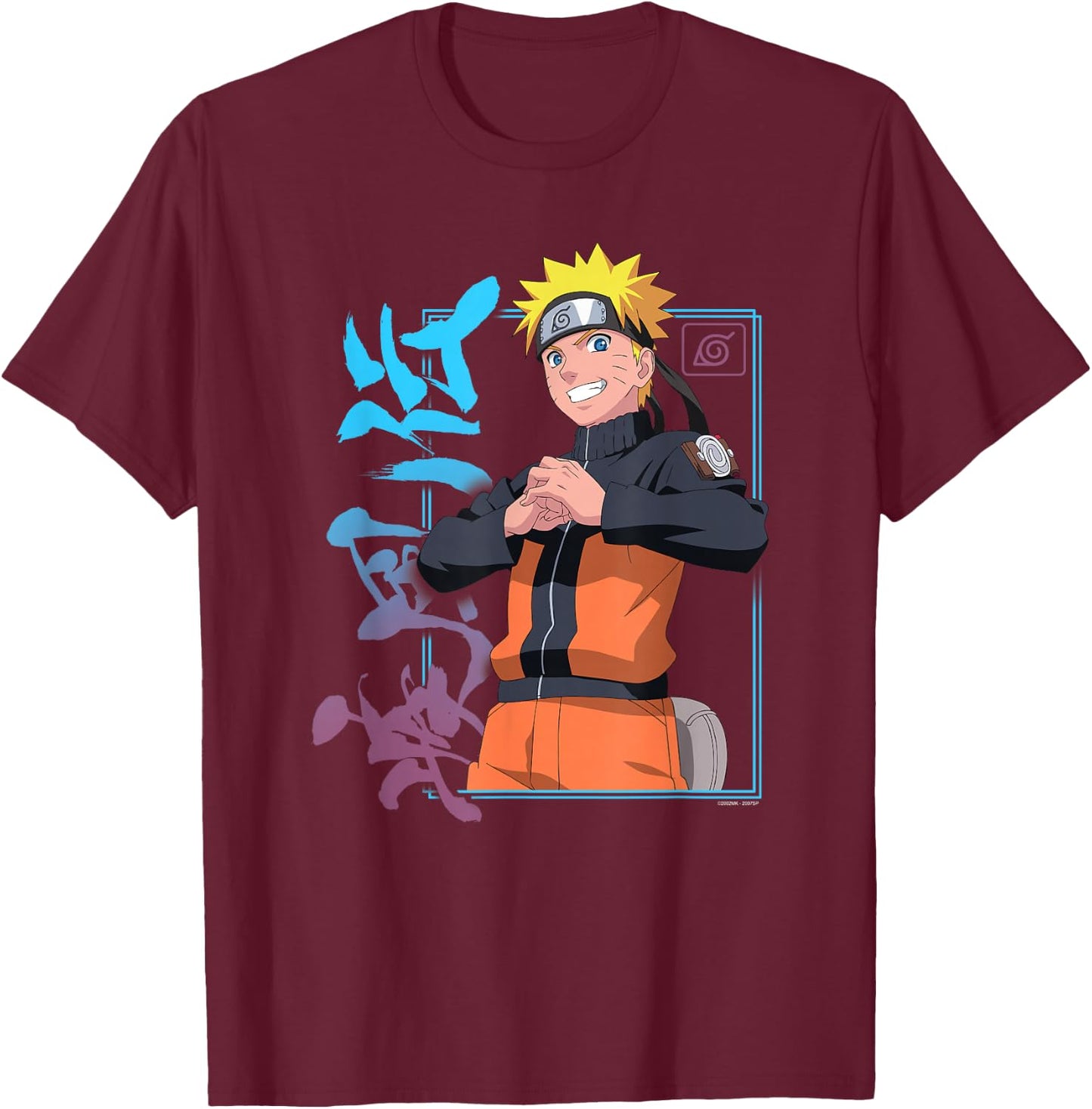 Naruto Shippuden Naruto Kanji Frame Colorful Anime T-Shirt - T-Shirt | Maroon