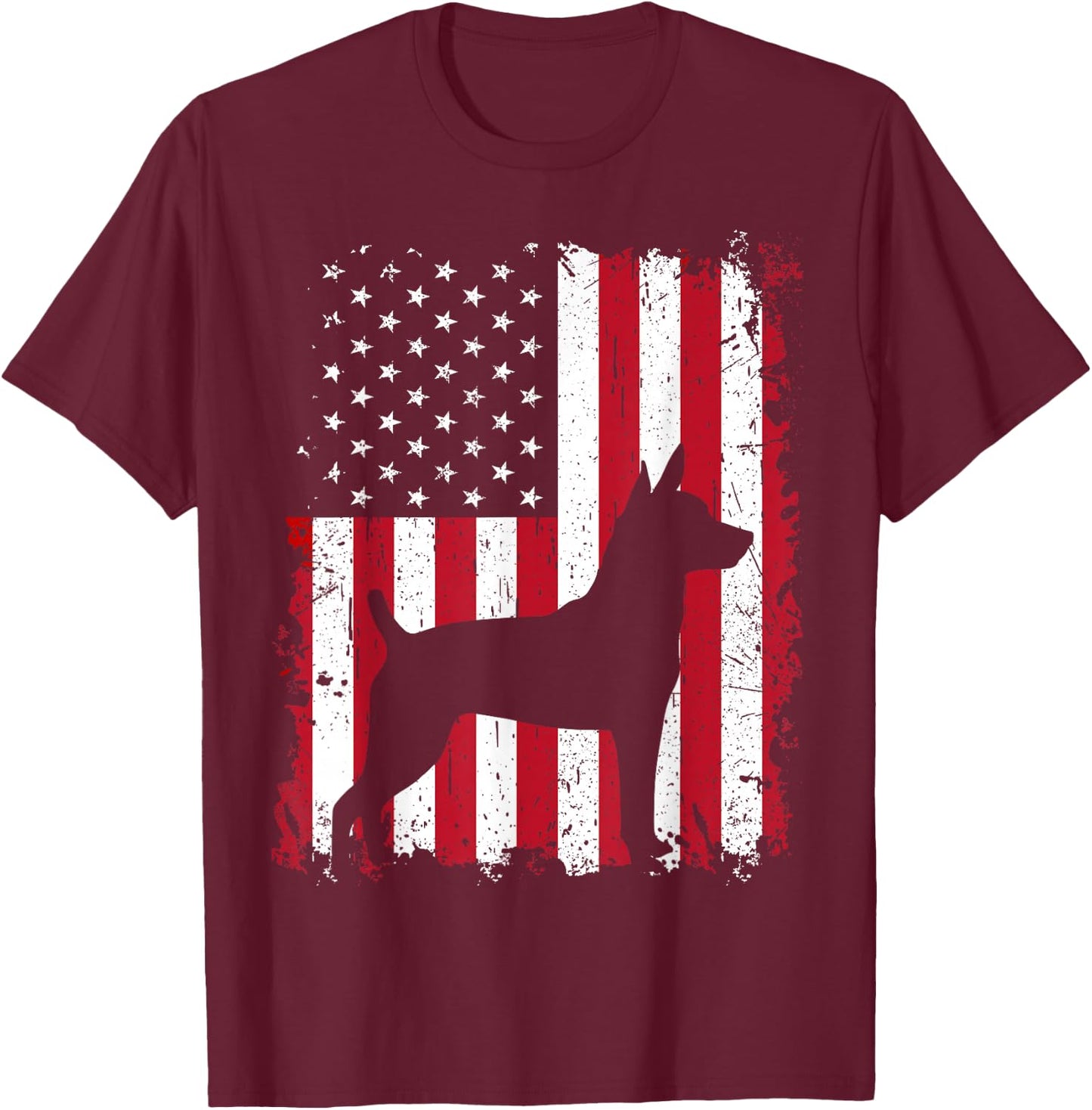 Rat Terrier 4th of July Patriotic American USA Flag Gift T-Shirt - T-Shirt | Maroon