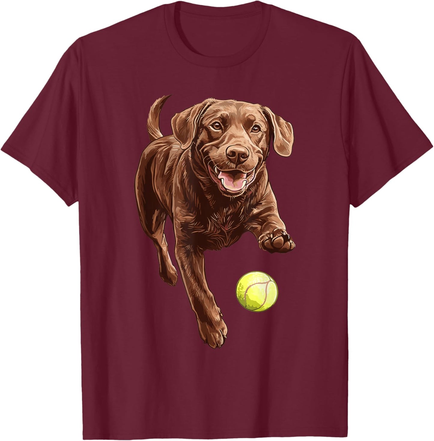 Brown Labrador chasing ball T-Shirt - T-Shirt | Maroon