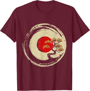Bonsai Tree In Japanese Zen Buddhist Enso Circle T-Shirt - T-Shirt | Maroon