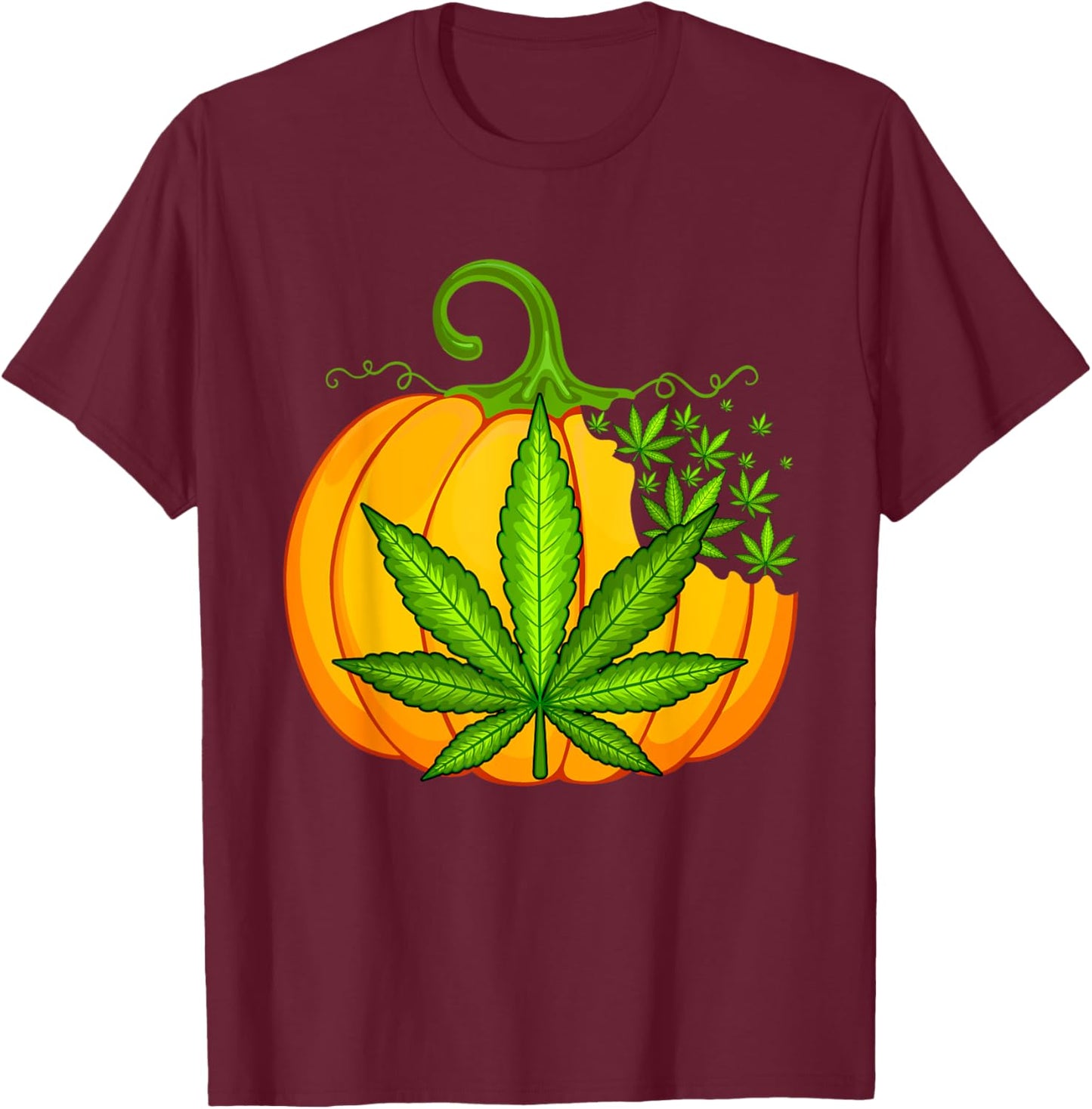 Funny Thanksgiving Halloween Weed Marijuana Pumpkin T-Shirt - T-Shirt | Maroon