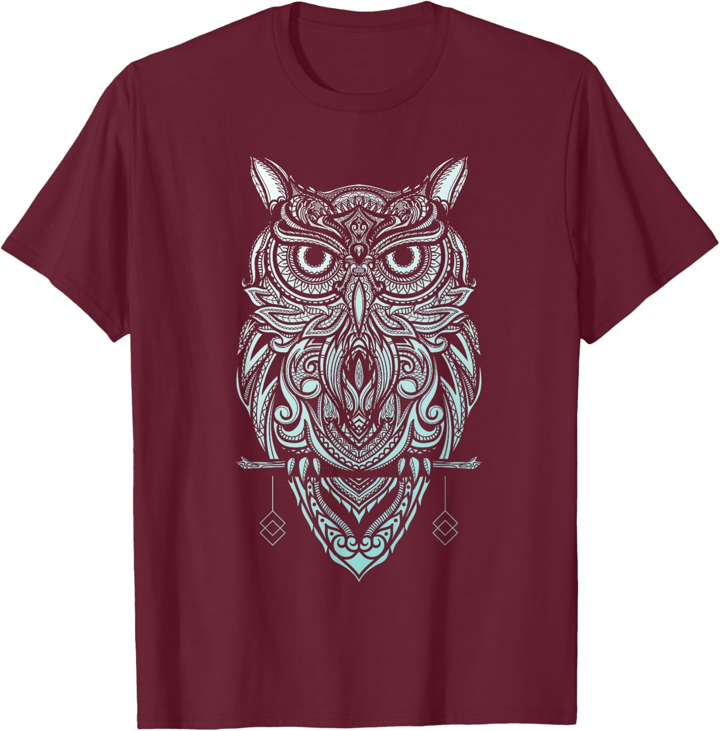 Owl Shirt - Bohemian Henna Style Owls, Boho Owl T-Shirt - T-Shirt | Maroon
