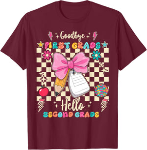 Goodbye First Grade Hello Second Grade Back To School T-Shirt - T-Shirt | Maroon