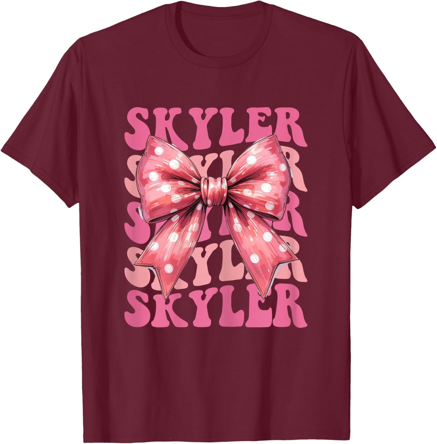 Skyler Name Coquette Bow Aesthetic Girls T-Shirt - T-Shirt | Maroon