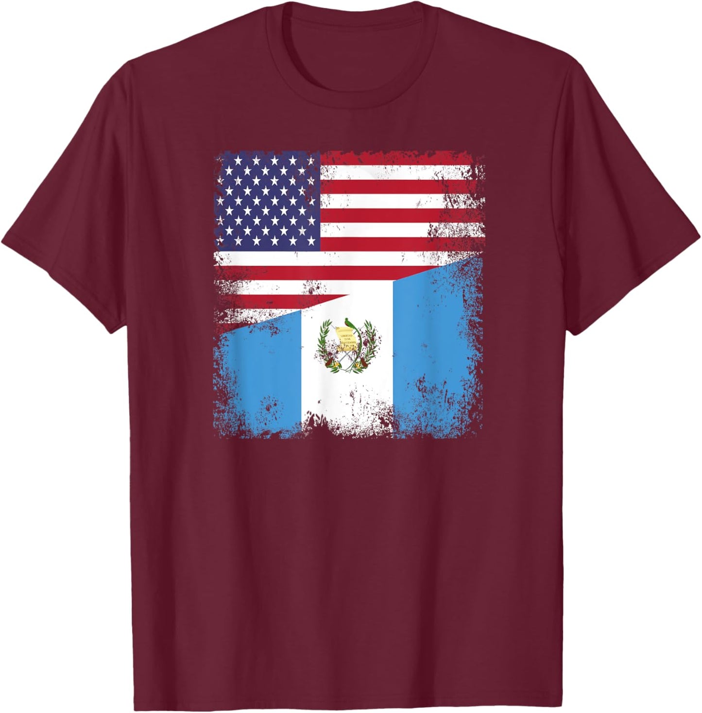 Half Guatemalan Flag | Vintage Guatemala USA Gift T-Shirt - T-Shirt | Maroon