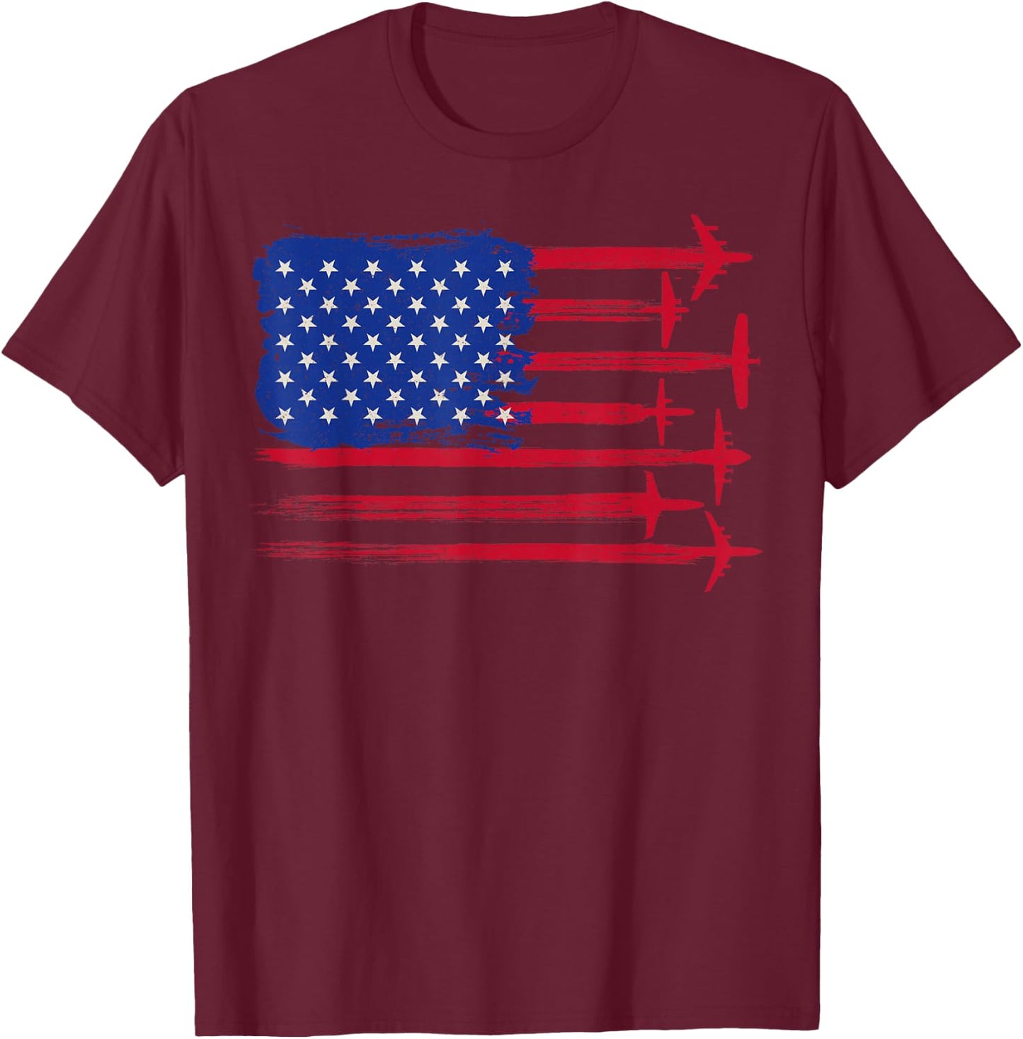 Pilot & Aircraft Mechanic Co. American Flag Airplane Pilot 4th of July Aviation - -Adults, Black, Short Sleeve, Classic Fit, Cotton 60% Polyester 40% T-Shirt - T-Shirt | Maroon