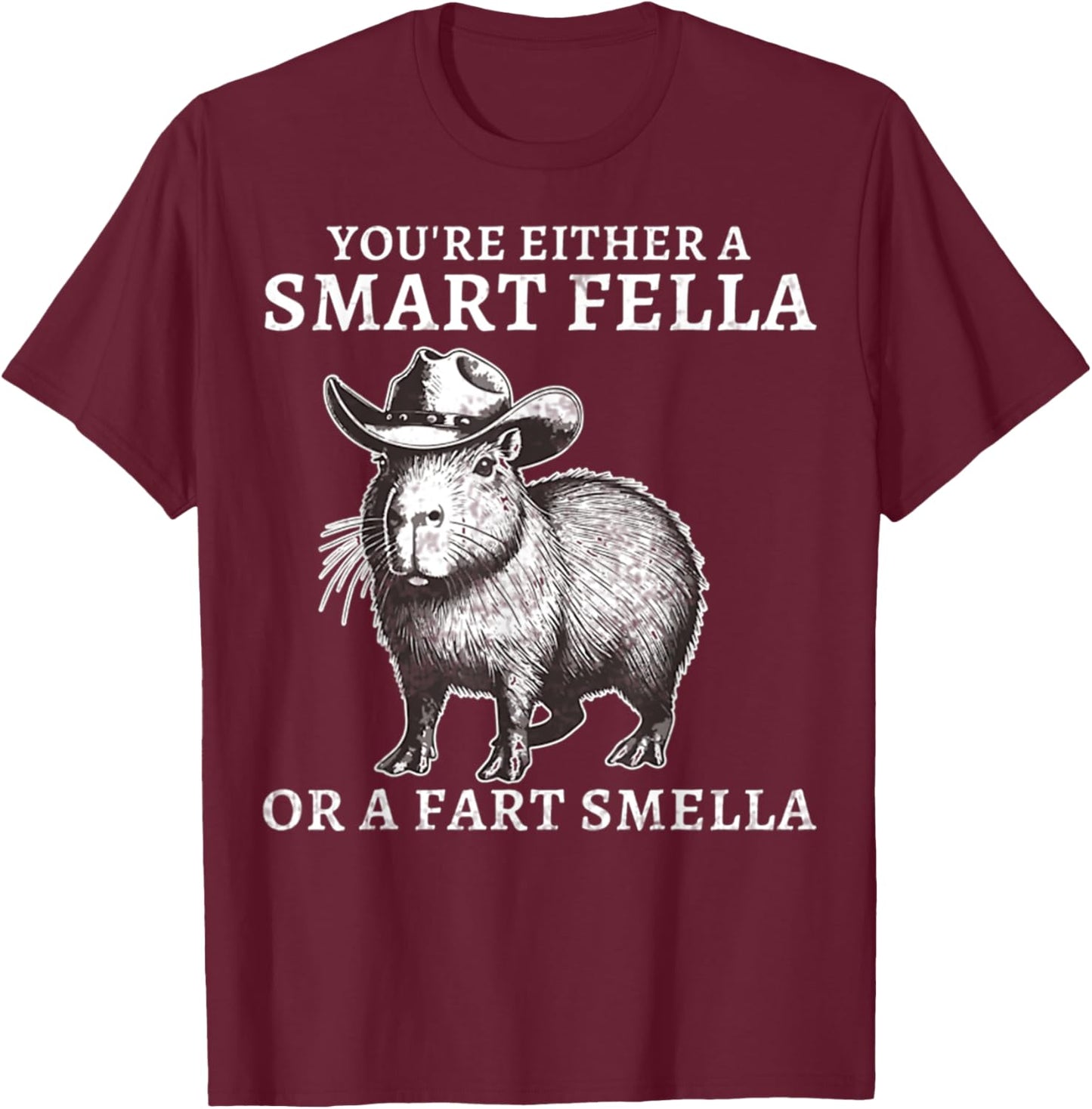 You're Either A Smart Fella Or A Fart Smella Funny Capybara T-Shirt - T-Shirt | Maroon