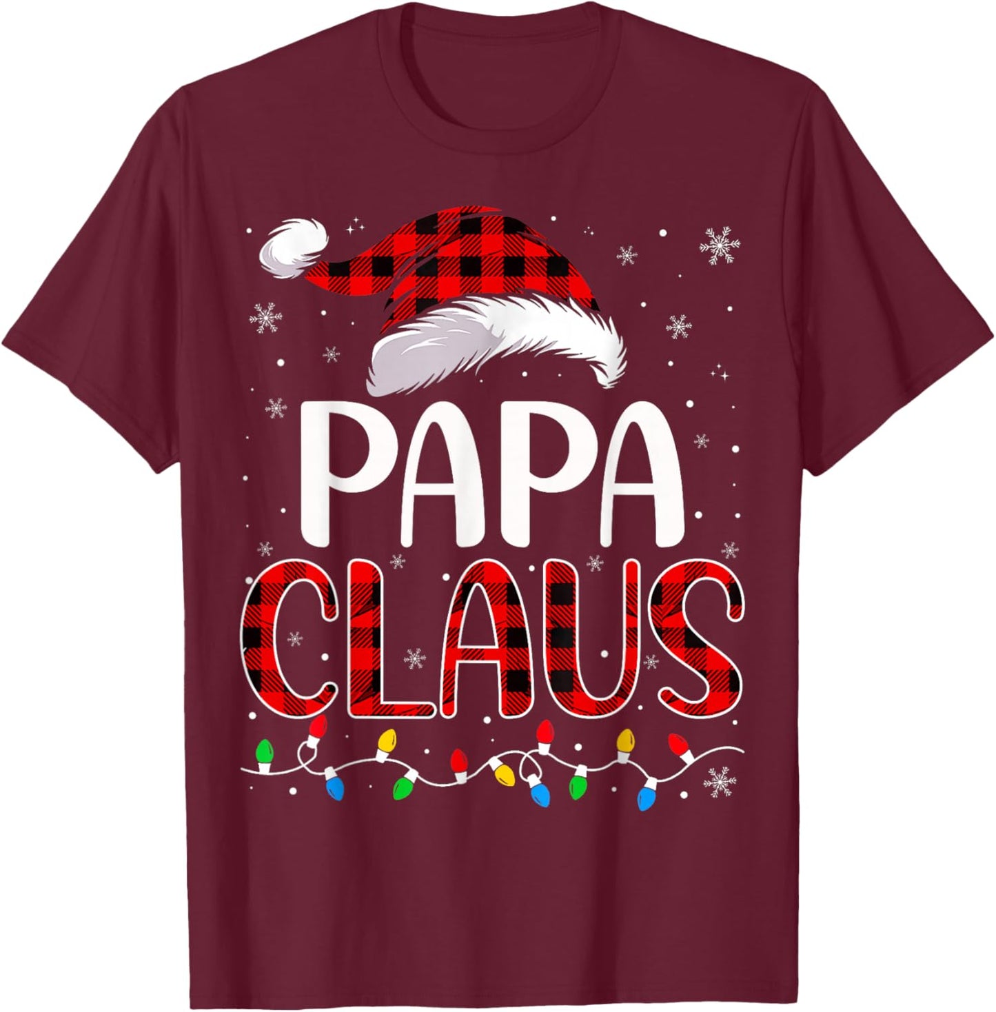 Papa claus christmas lights matching family xmas pajama T-Shirt - T-Shirt | Maroon