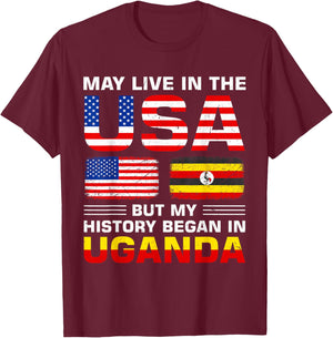 USA Flag America Uganda Flag Ugandan Roots Country T-Shirt - T-Shirt | Maroon