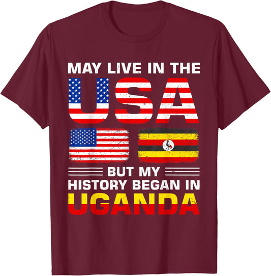 USA Flag America Uganda Flag Ugandan Roots Country T-Shirt - T-Shirt | Maroon