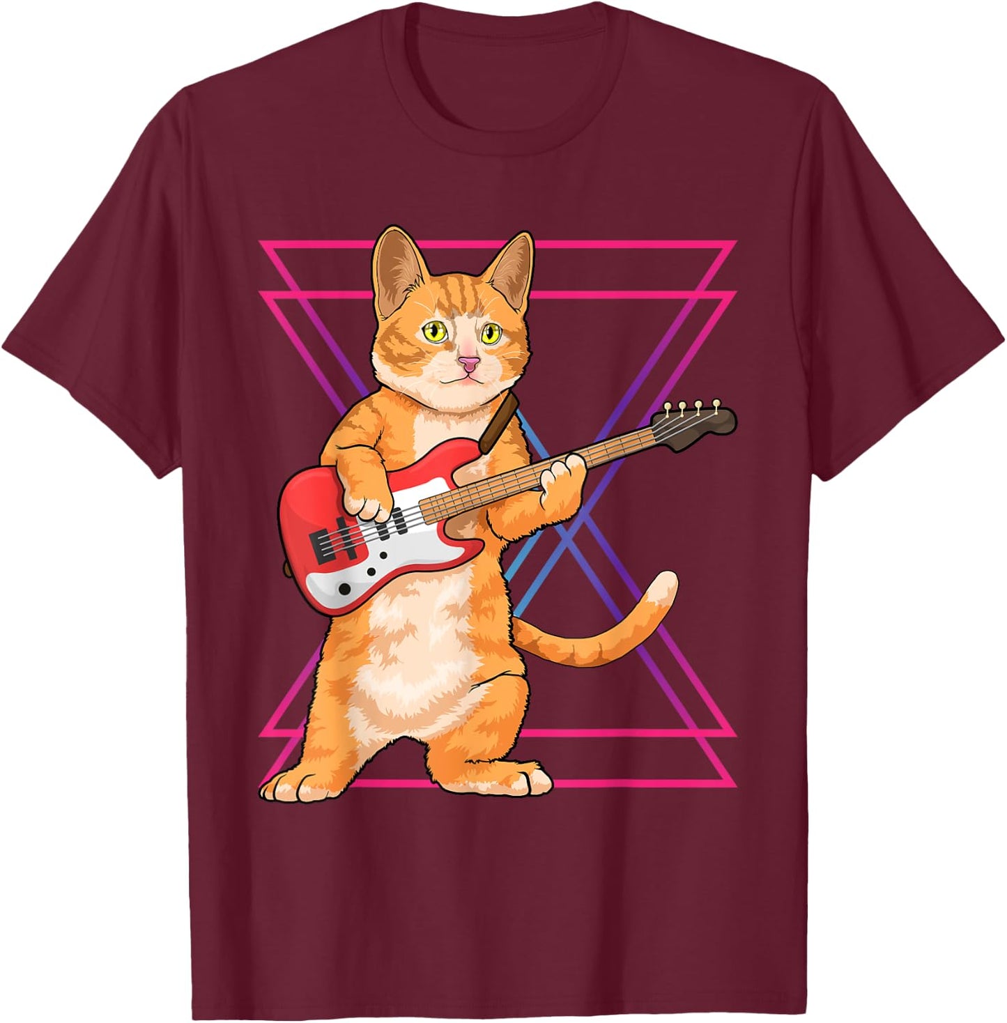 Cat Playing Guitar Musician Kitten Funny Bass Guitar Player T-Shirt - T-Shirt | Maroon