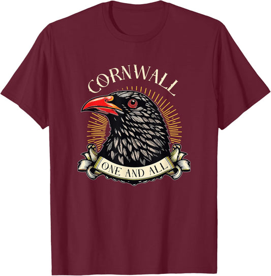 Cornwall 'One and All' s Vintage Cornish Chough T-Shirt - T-Shirt | Maroon