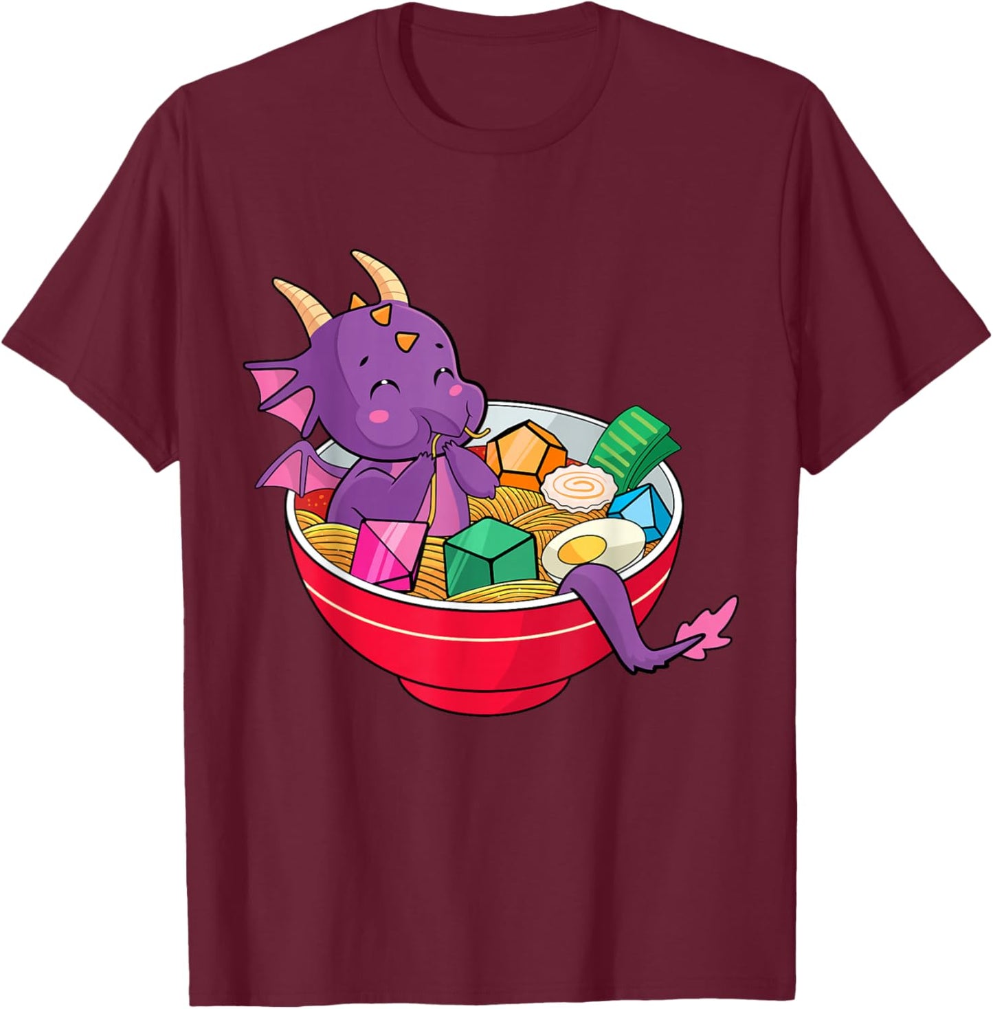 Dragon In Ramen Bowl D20 Dice RPG TTRPG Nerdy Gamer Women T-Shirt - T-Shirt | Maroon
