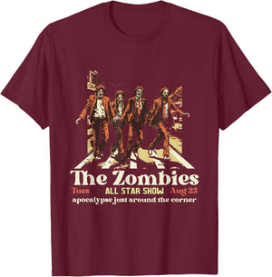 Retro The Zombies Band Concert Poster Abbey Road Show T-Shirt - T-Shirt | Maroon