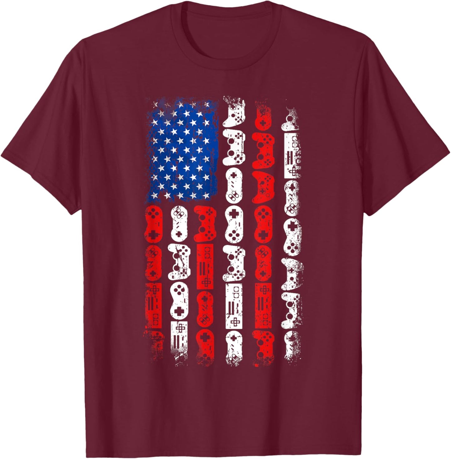 Retro Gaming Controller USA American Flag Gamers 4th Of July T-Shirt - T-Shirt | Maroon