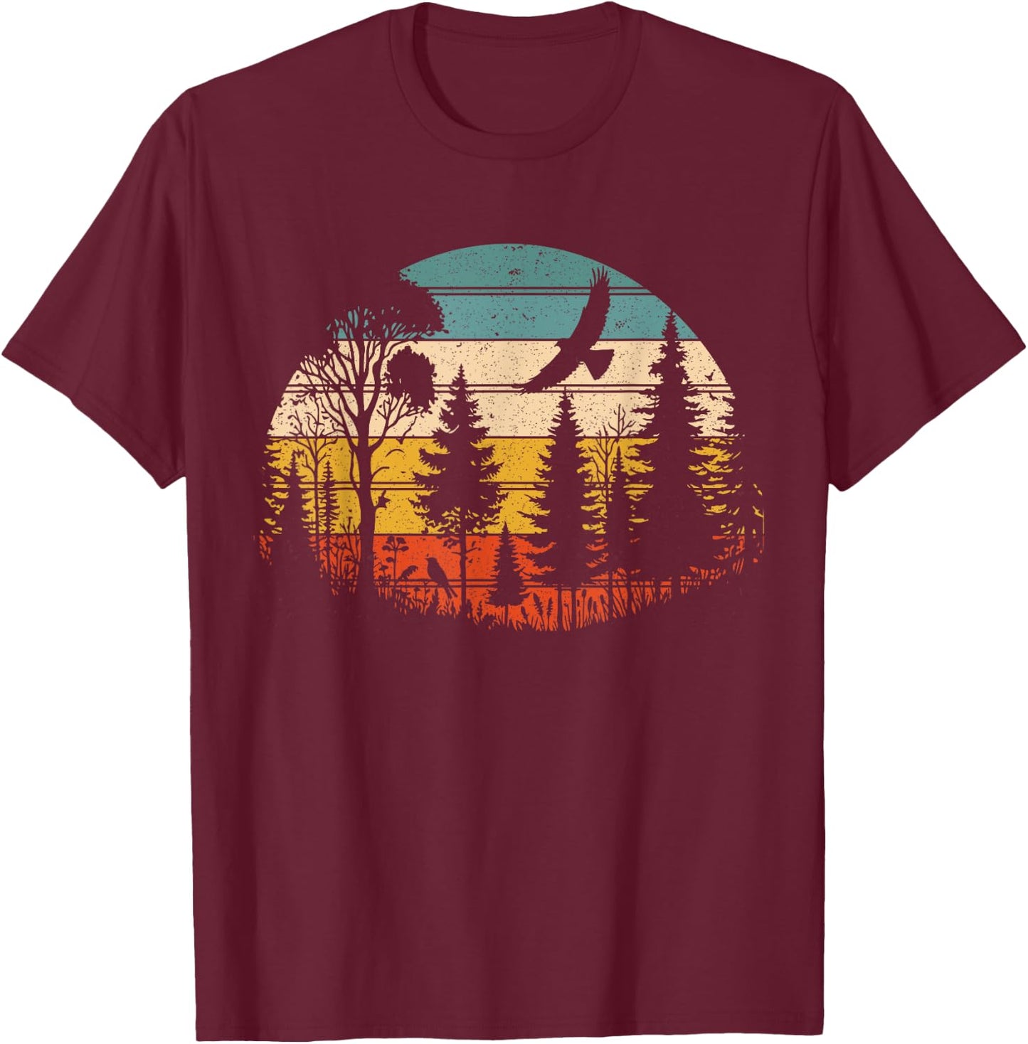 Trees Wildlife Nature Retro Vintage Forest Funny T-Shirt - T-Shirt | Maroon