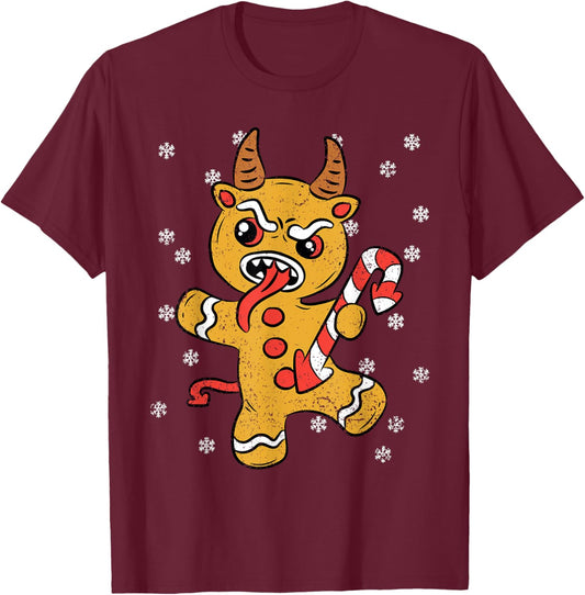 Gingerbread Man Krampus Christmas Pajama X-mas Candy Cane T-Shirt - T-Shirt | Maroon