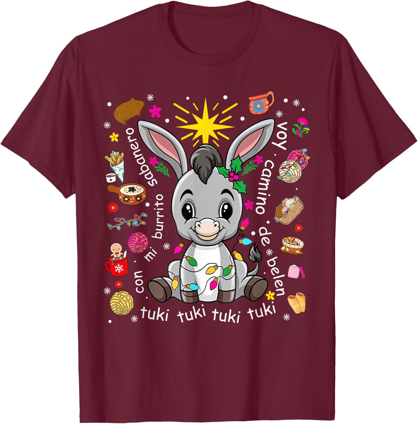 Mi Burrito Sabanero Mexican Christmas Donkey Spanish Xmas T-Shirt - T-Shirt | Maroon