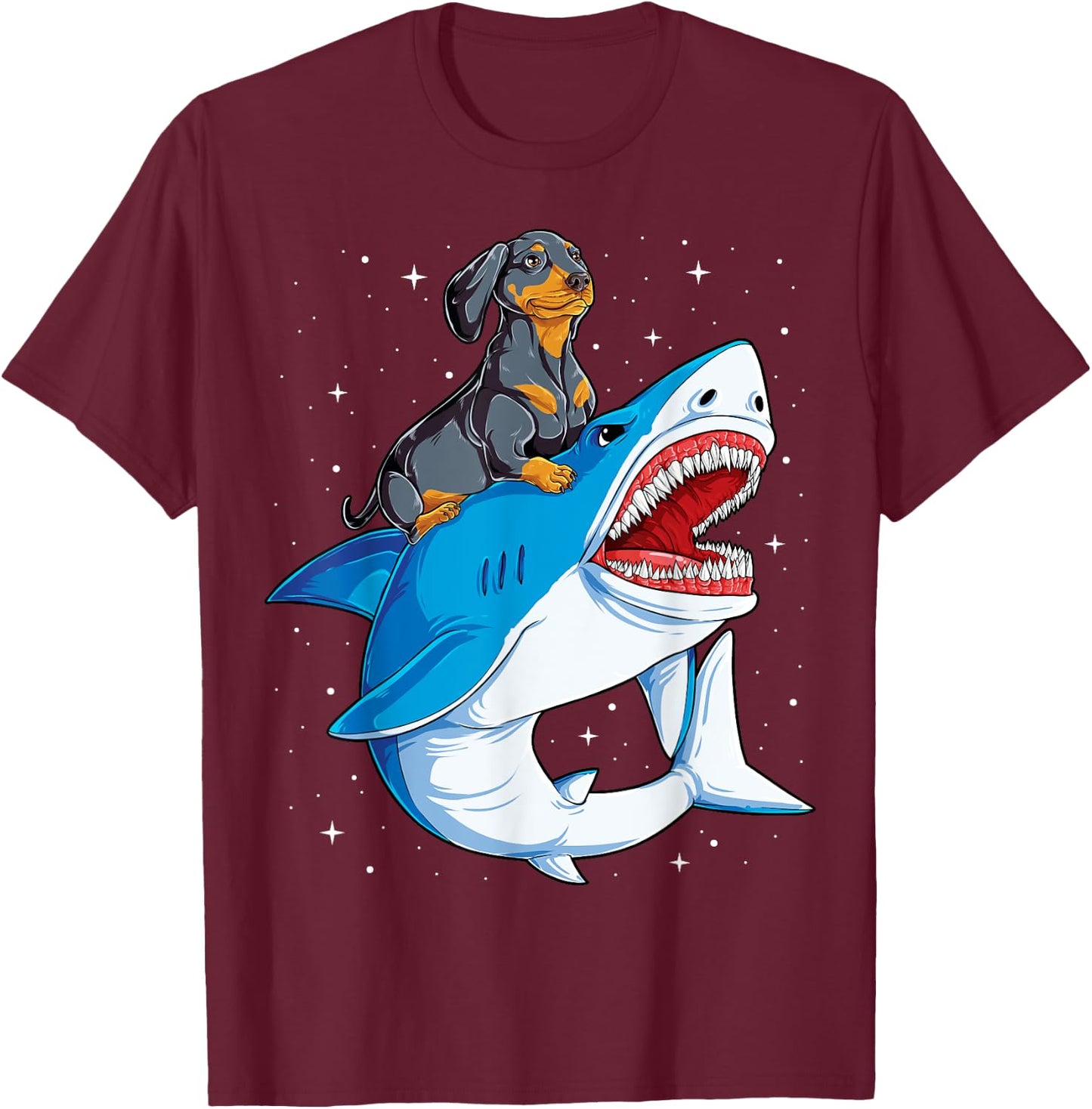 Dachshund Shark Kids Boys Men Space Galaxy Jawsome Gifts T-Shirt - T-Shirt | Maroon