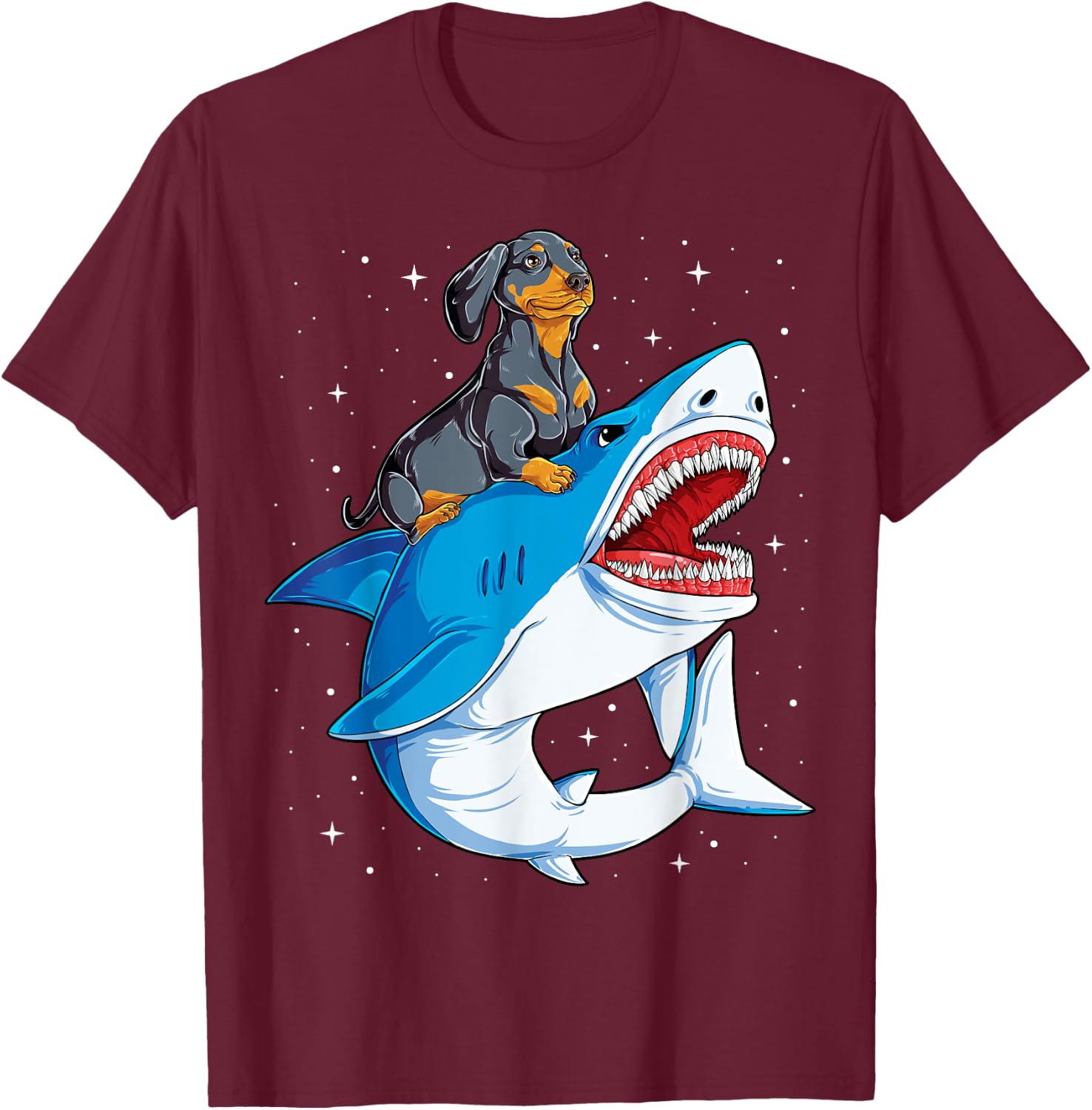 Dachshund Shark Kids Boys Men Space Galaxy Jawsome Gifts T-Shirt - T-Shirt | Maroon