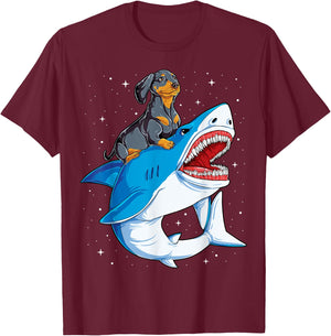 Dachshund Shark Kids Boys Men Space Galaxy Jawsome Gifts T-Shirt - T-Shirt | Maroon