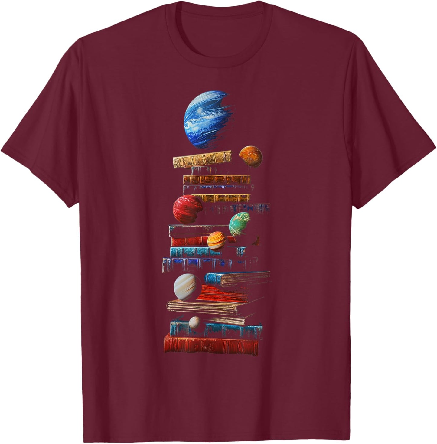 Book Space Graphic Planets Art T-Shirt - T-Shirt | Maroon